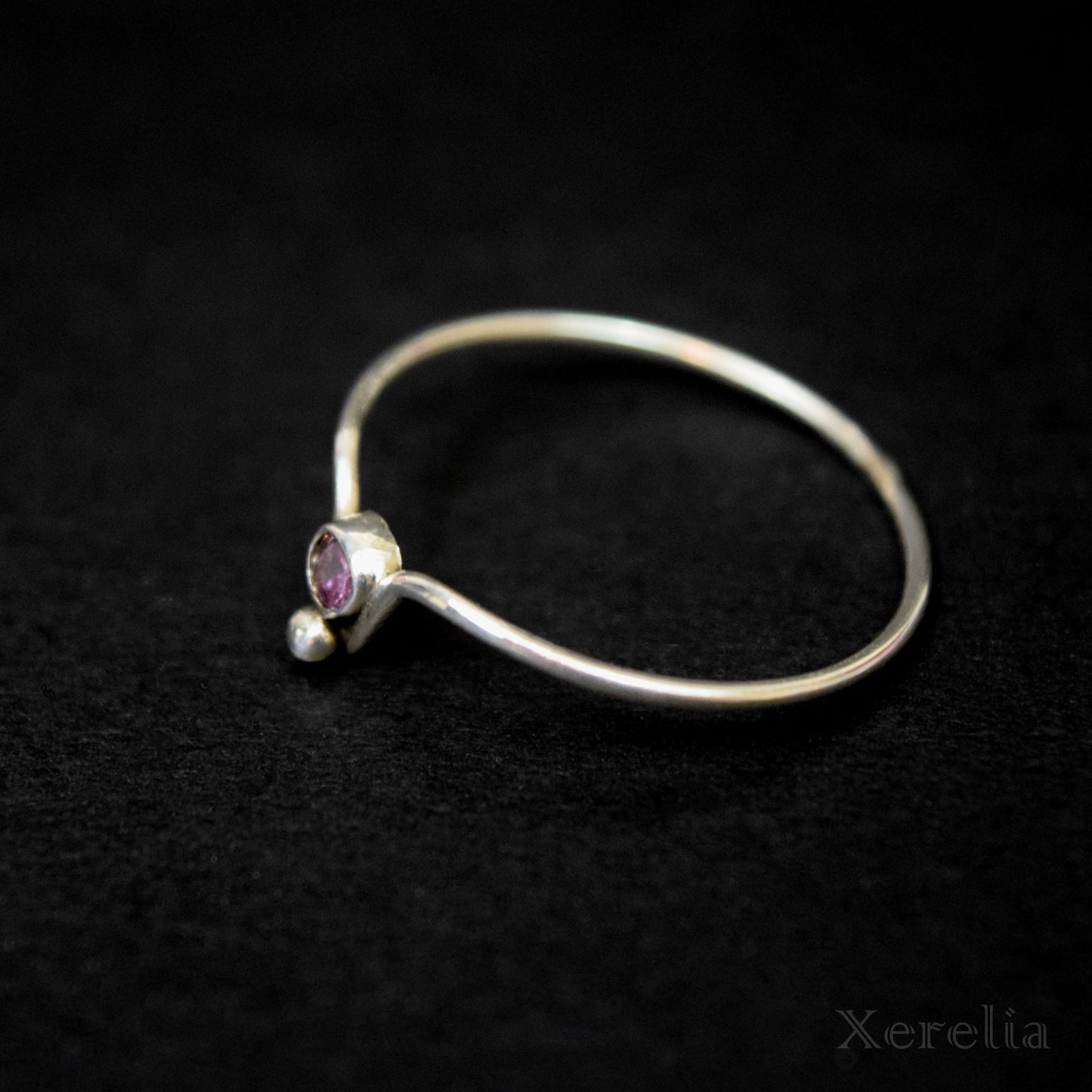 Pink Faceted Gem Silver V Ring