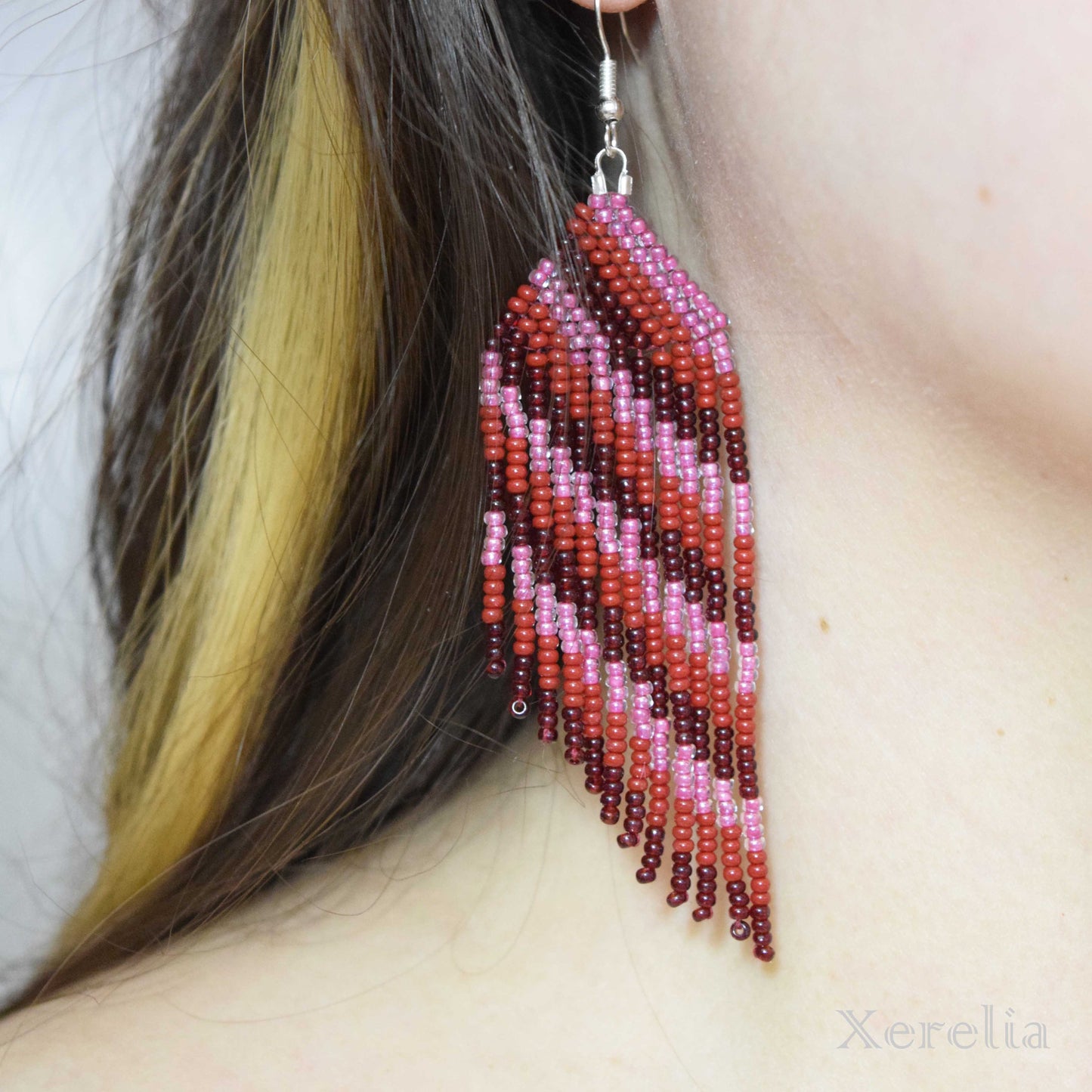 Valentine Stripe Fringe Earrings