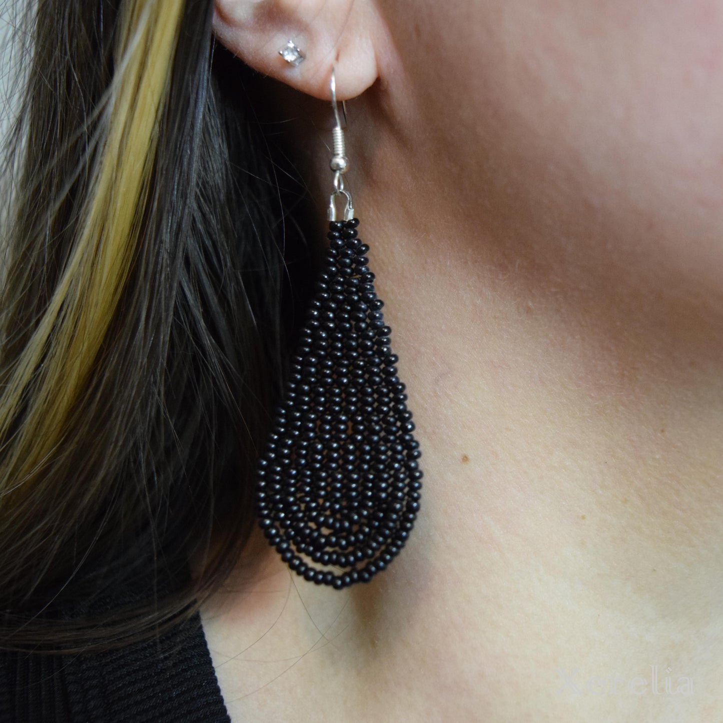 Black Teardrop Fringe Earrings