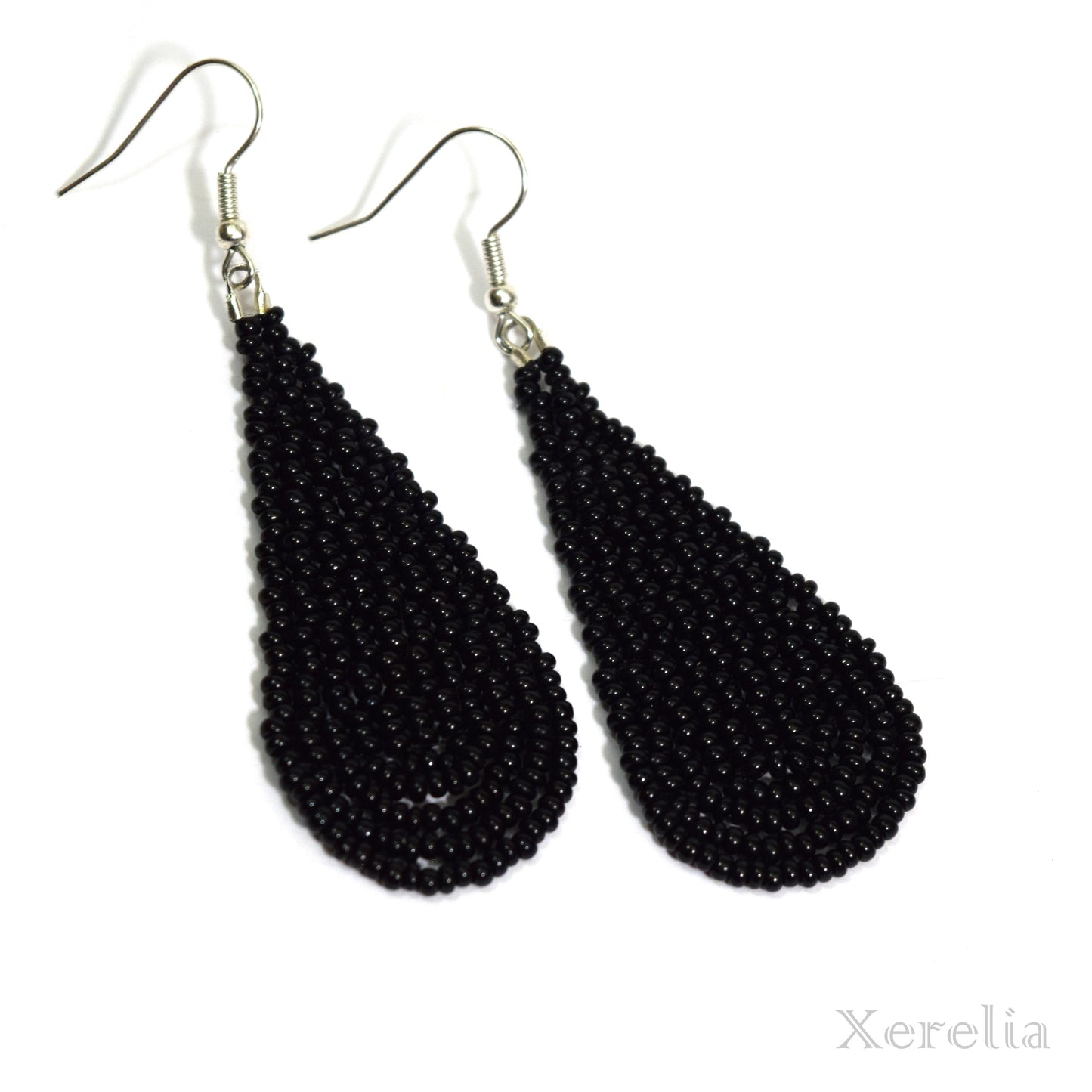 Black Teardrop Fringe Earrings