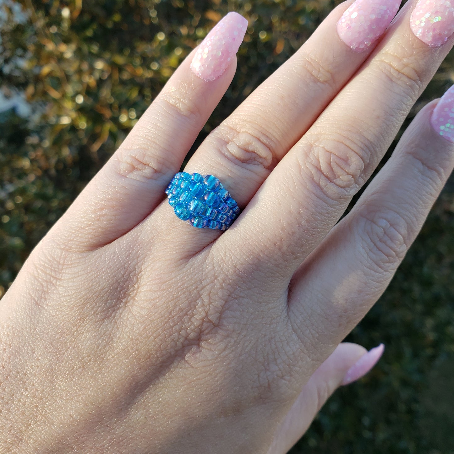 Cyan Blue AB Bubble Ring