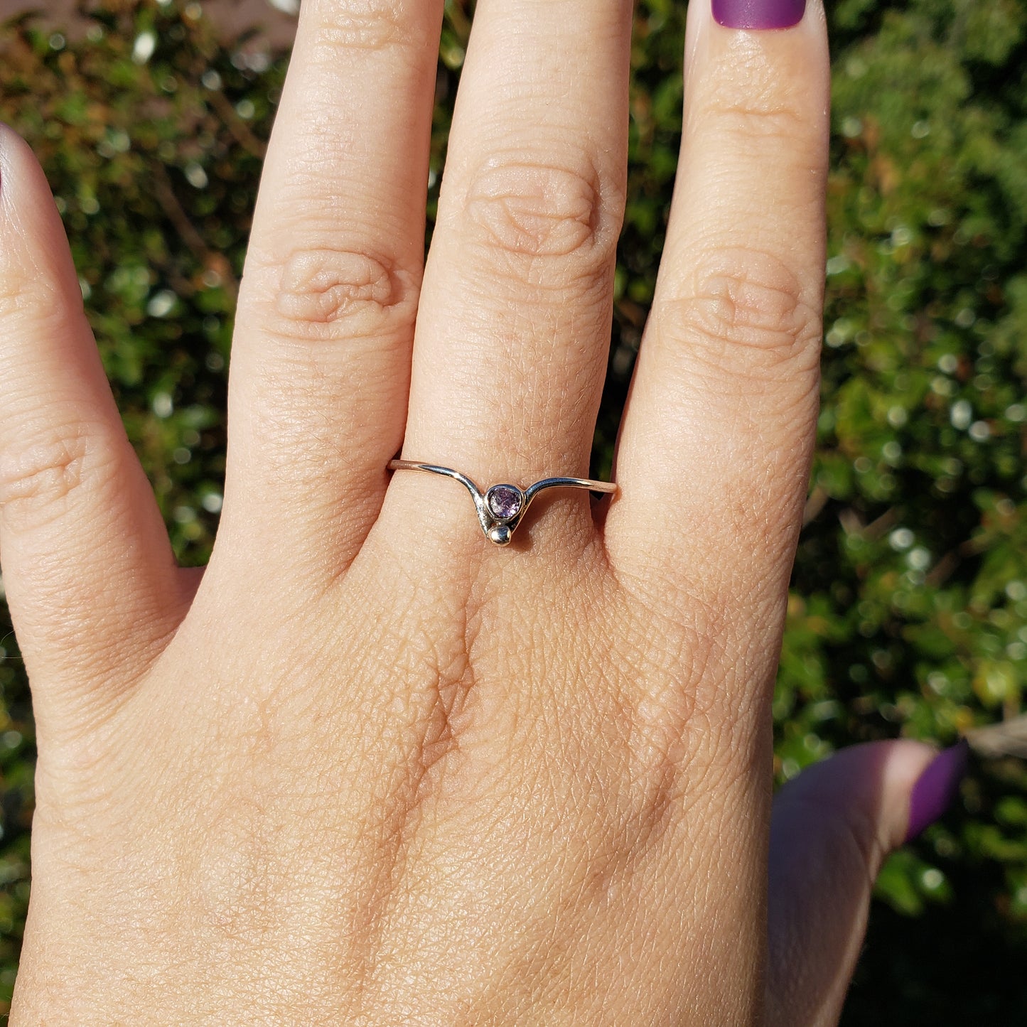 Pink Faceted Gem Silver V Ring