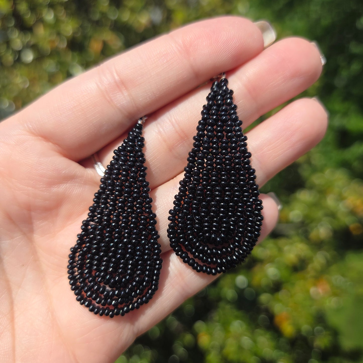 Black Teardrop Fringe Earrings