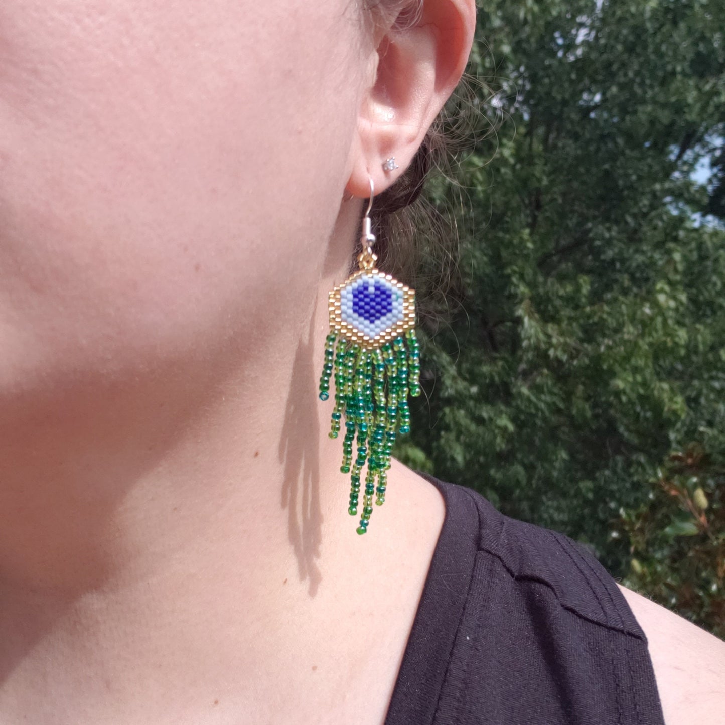 Beaded Peacock Feather Earrings