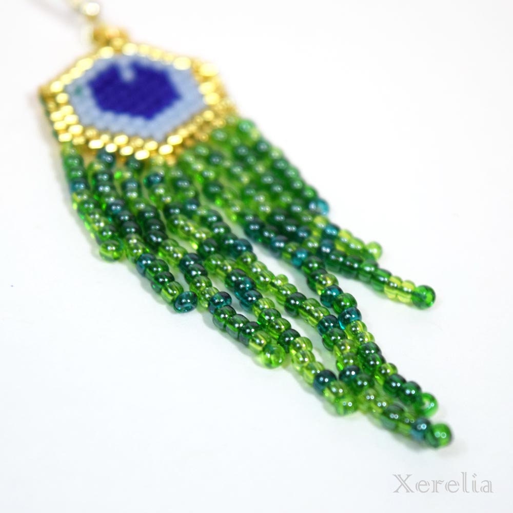 Beaded Peacock Feather Earrings