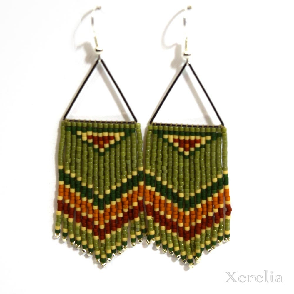 Olive Green Fringe Hoop Earrings