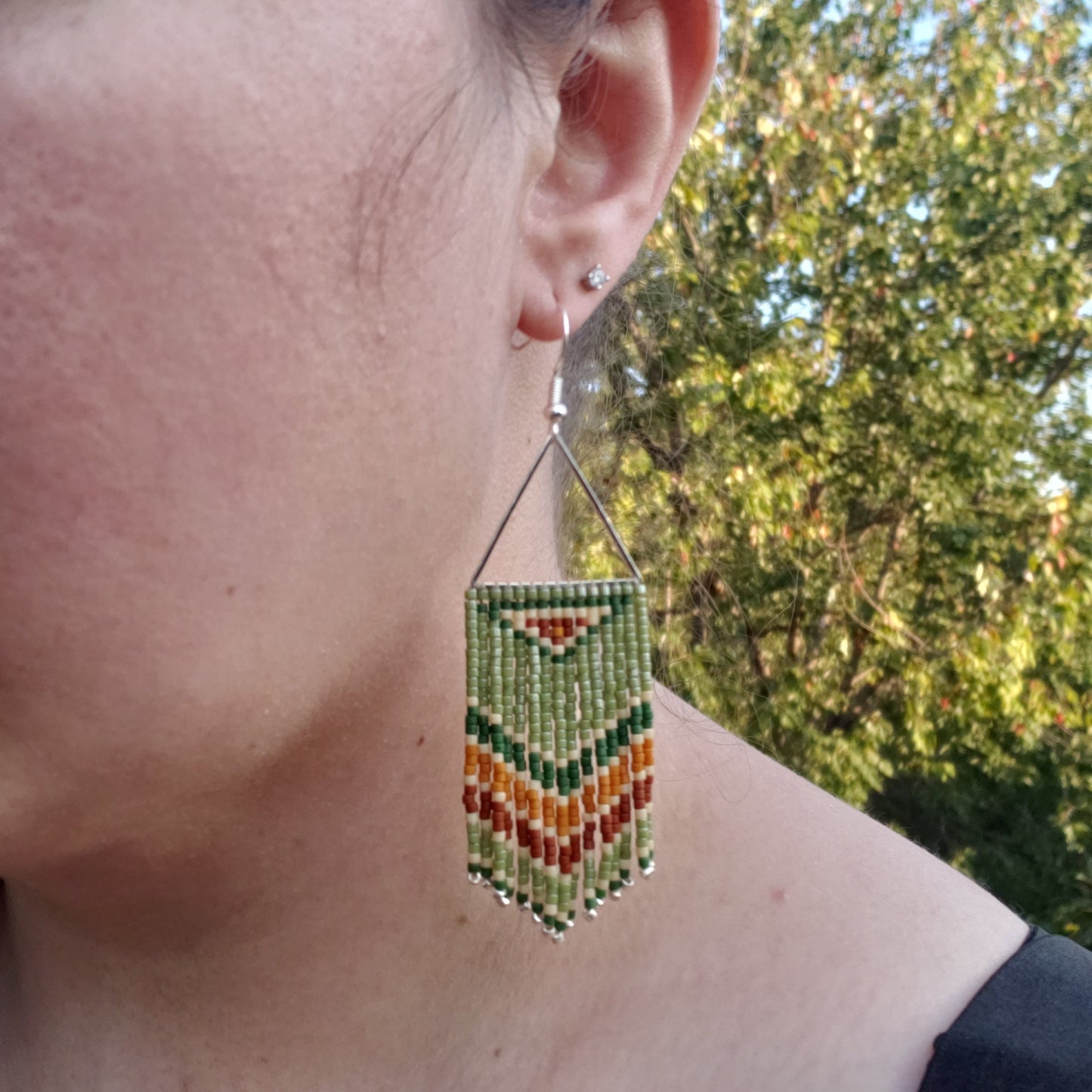 Olive Green Fringe Hoop Earrings