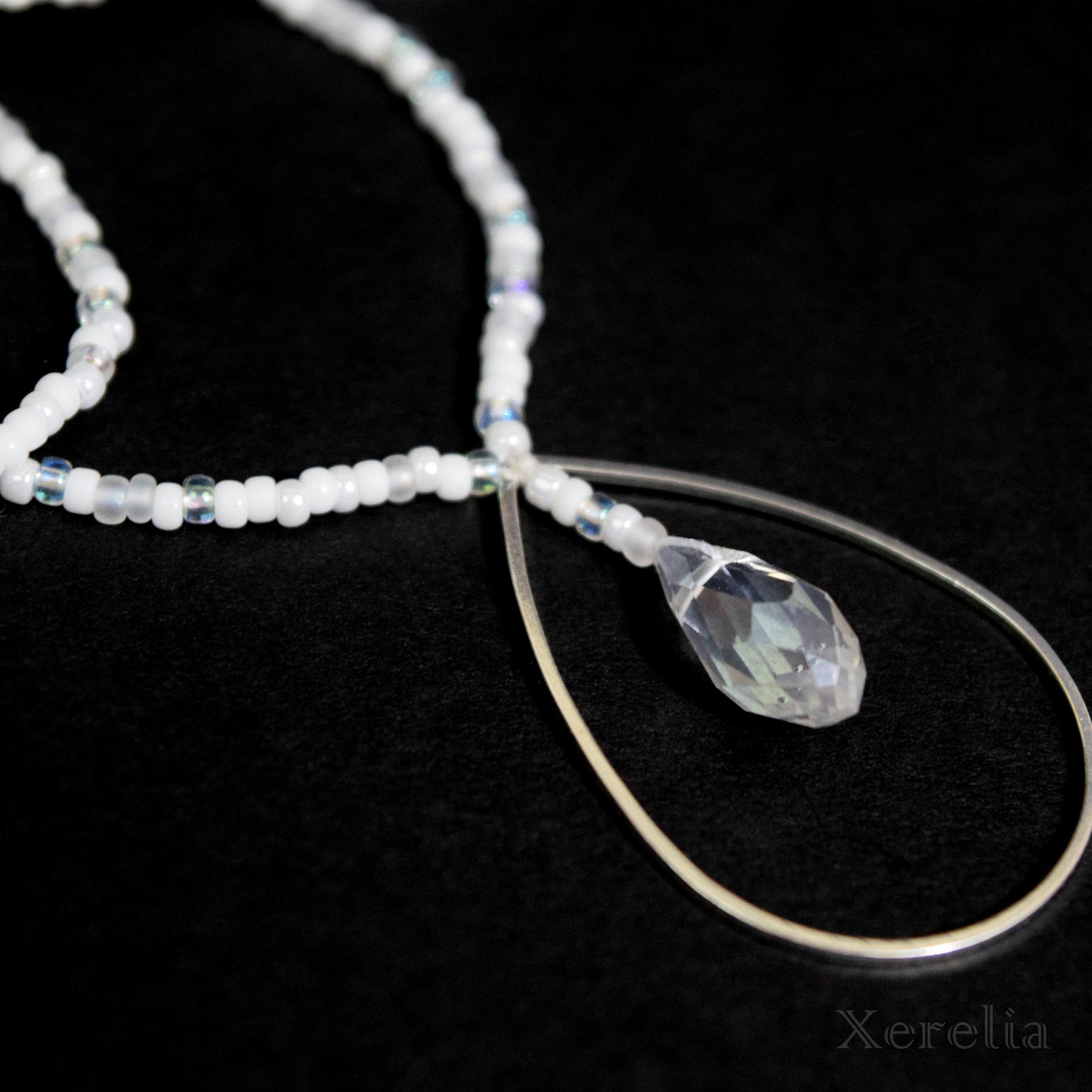 White Teardrop Hoop Necklace