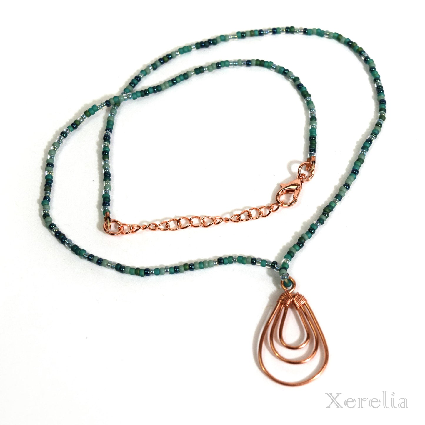 Teal Teardrop Hoop Necklace