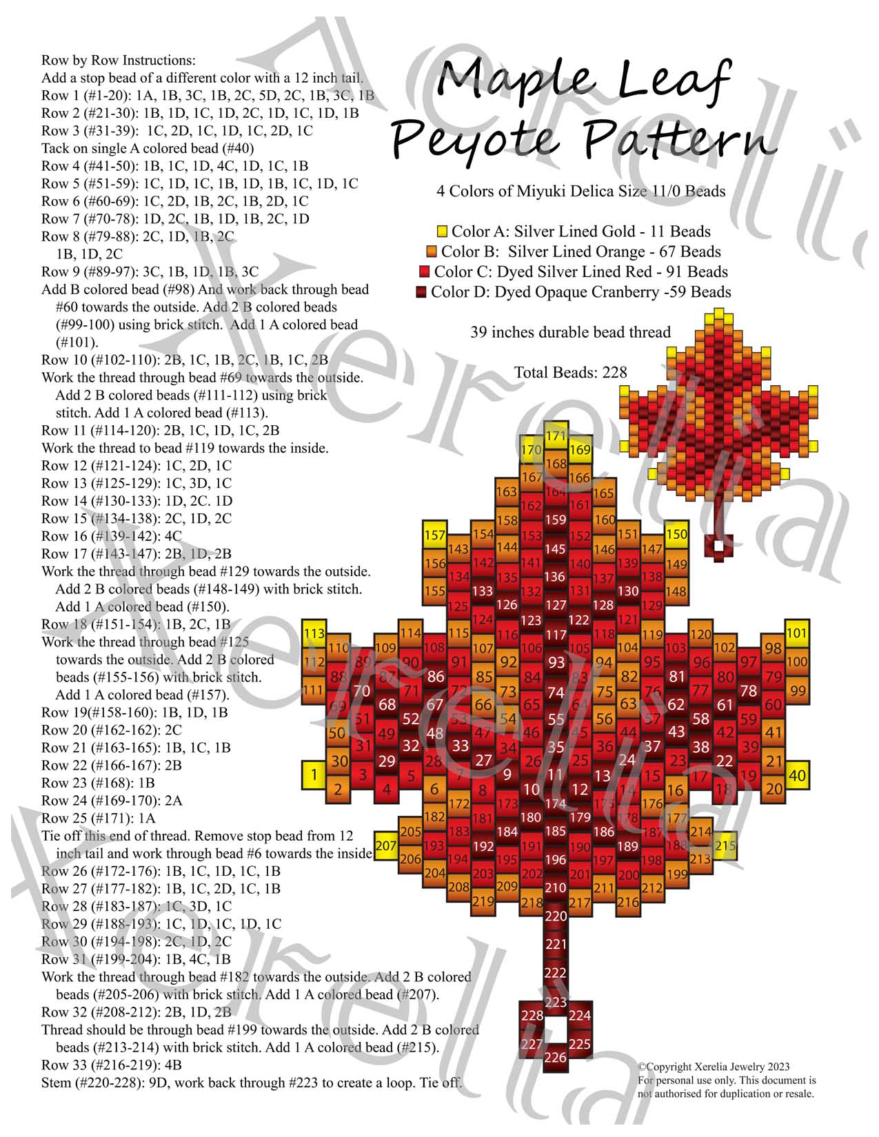 PDF Pattern Peyote Maple Leaf