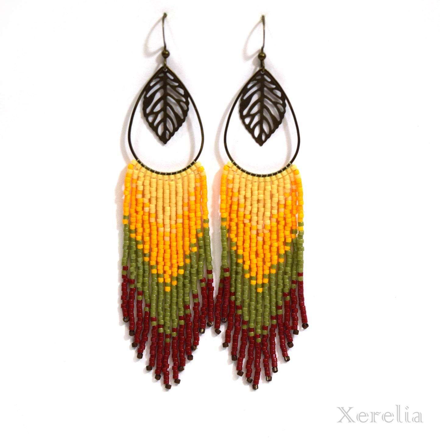 Bronze Leaf Fringe Earrings