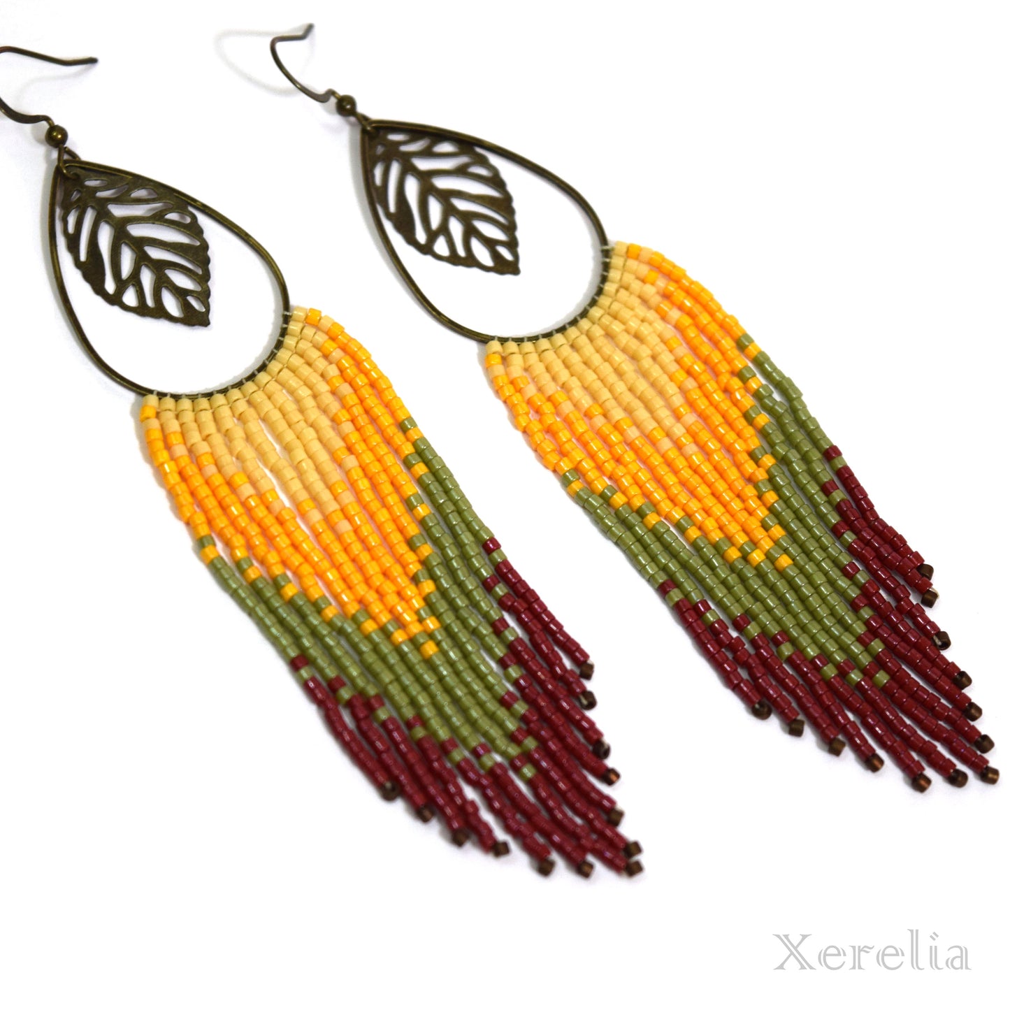 Bronze Leaf Fringe Earrings