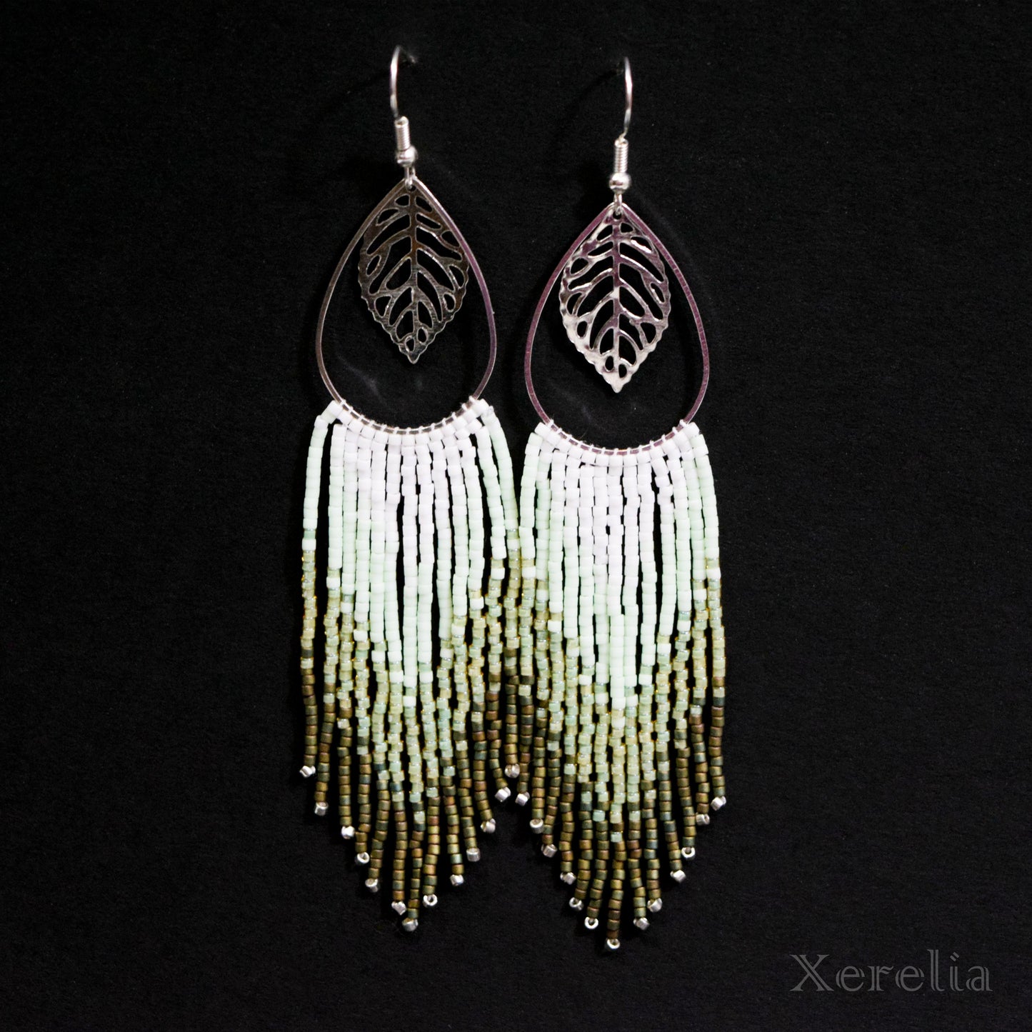 Silvery Leaf Fringe Earrings