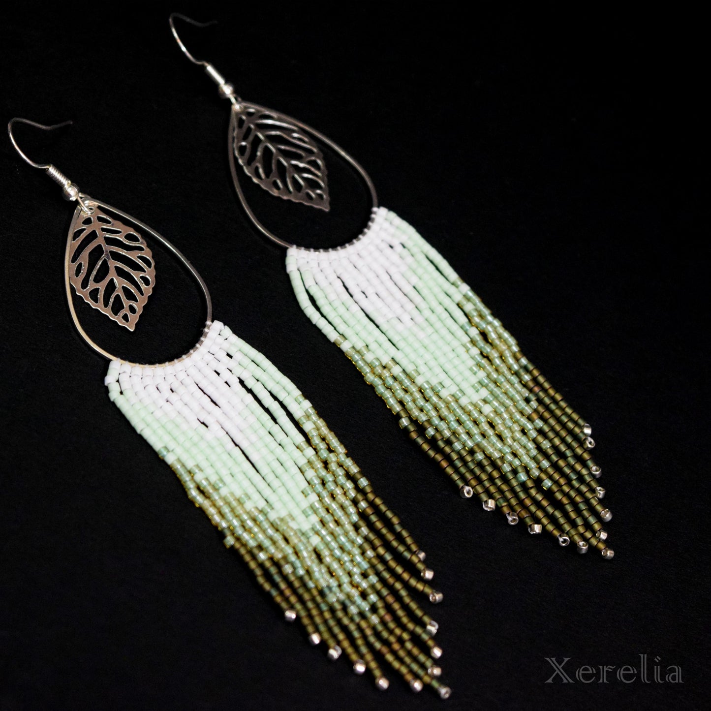 Silvery Leaf Fringe Earrings