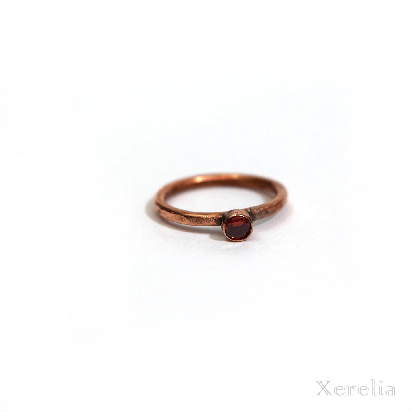 Red Faceted Gem Copper Ring