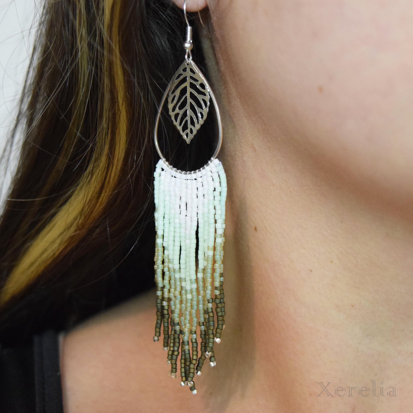 Silvery Leaf Fringe Earrings