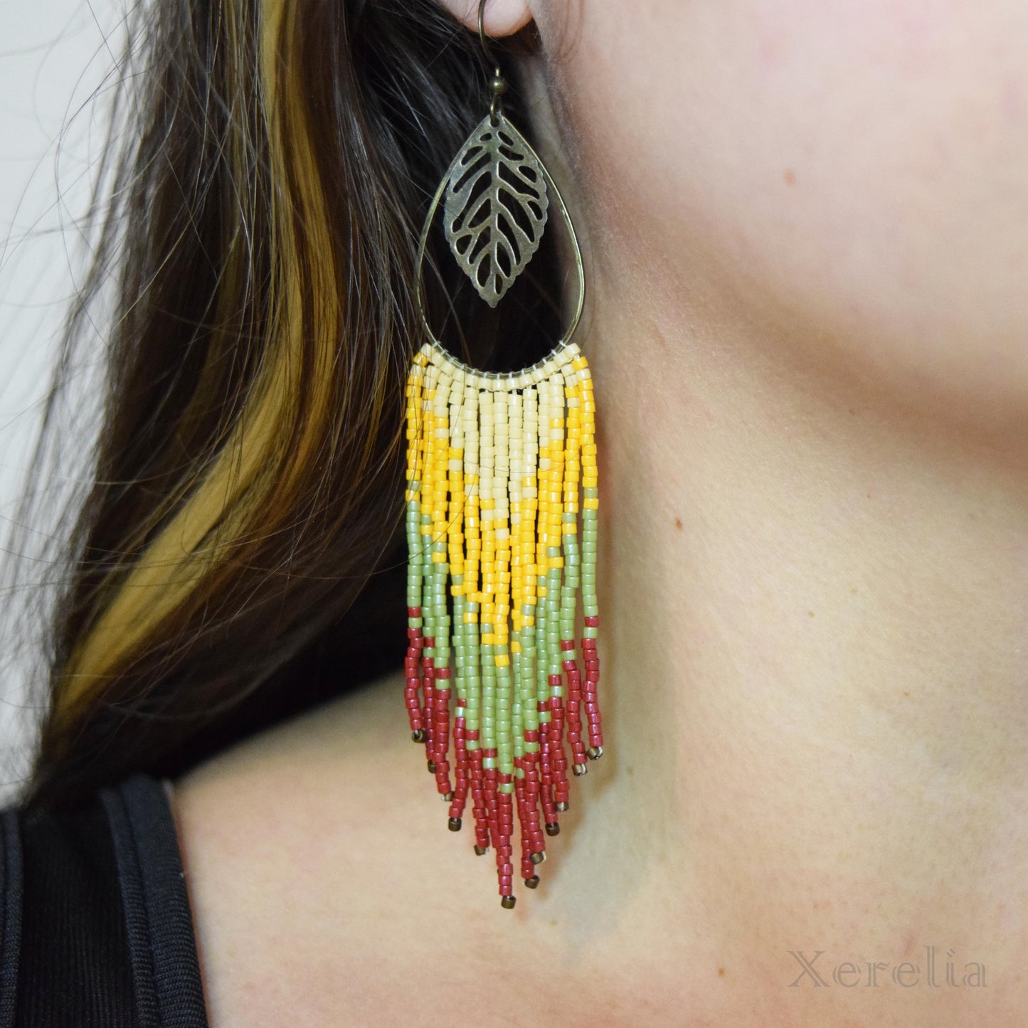 Bronze Leaf Fringe Earrings