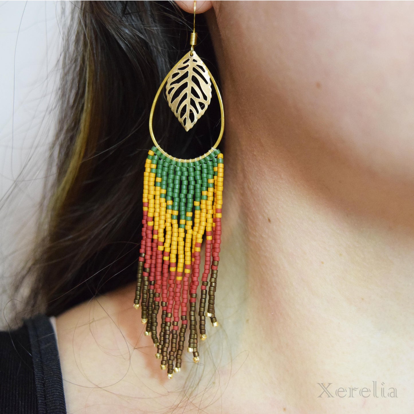 Golden Leaf Fringe Earrings