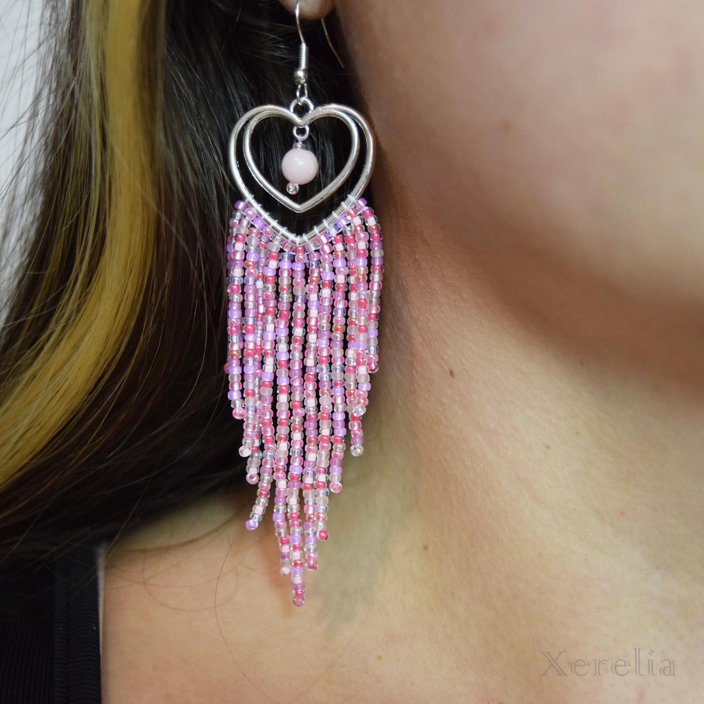 Double Heart Fringe Earrings