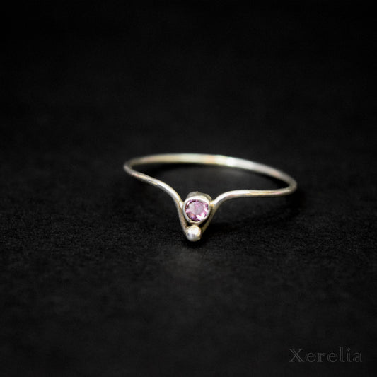 Pink Faceted Gem Silver V Ring