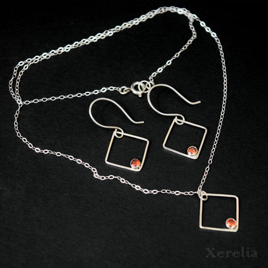 Red Rhombus Earring and Necklace Set