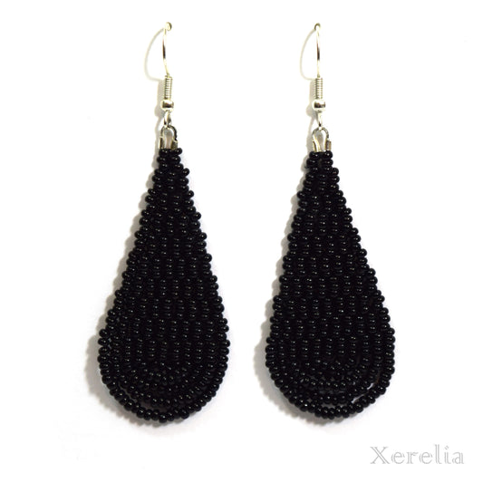 Black Teardrop Fringe Earrings