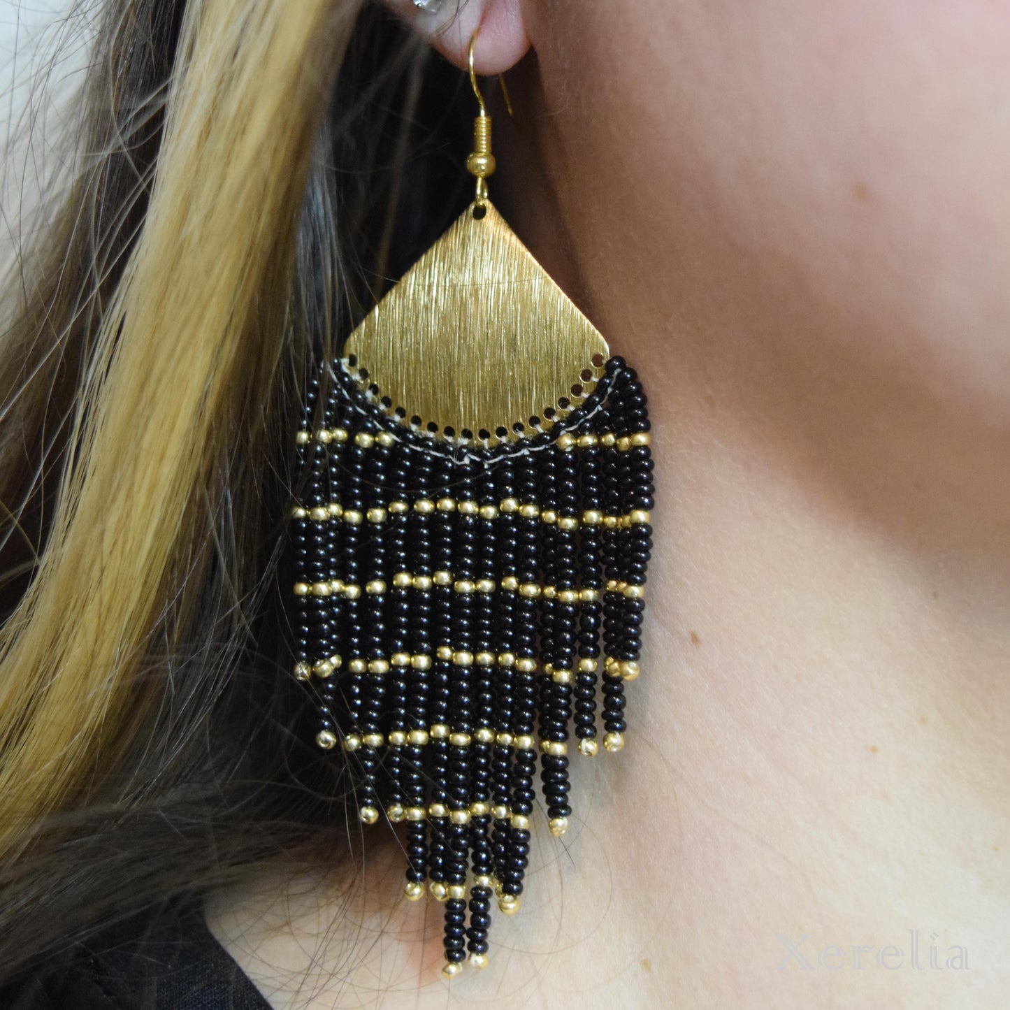 Gold Fan Fringe Earrings