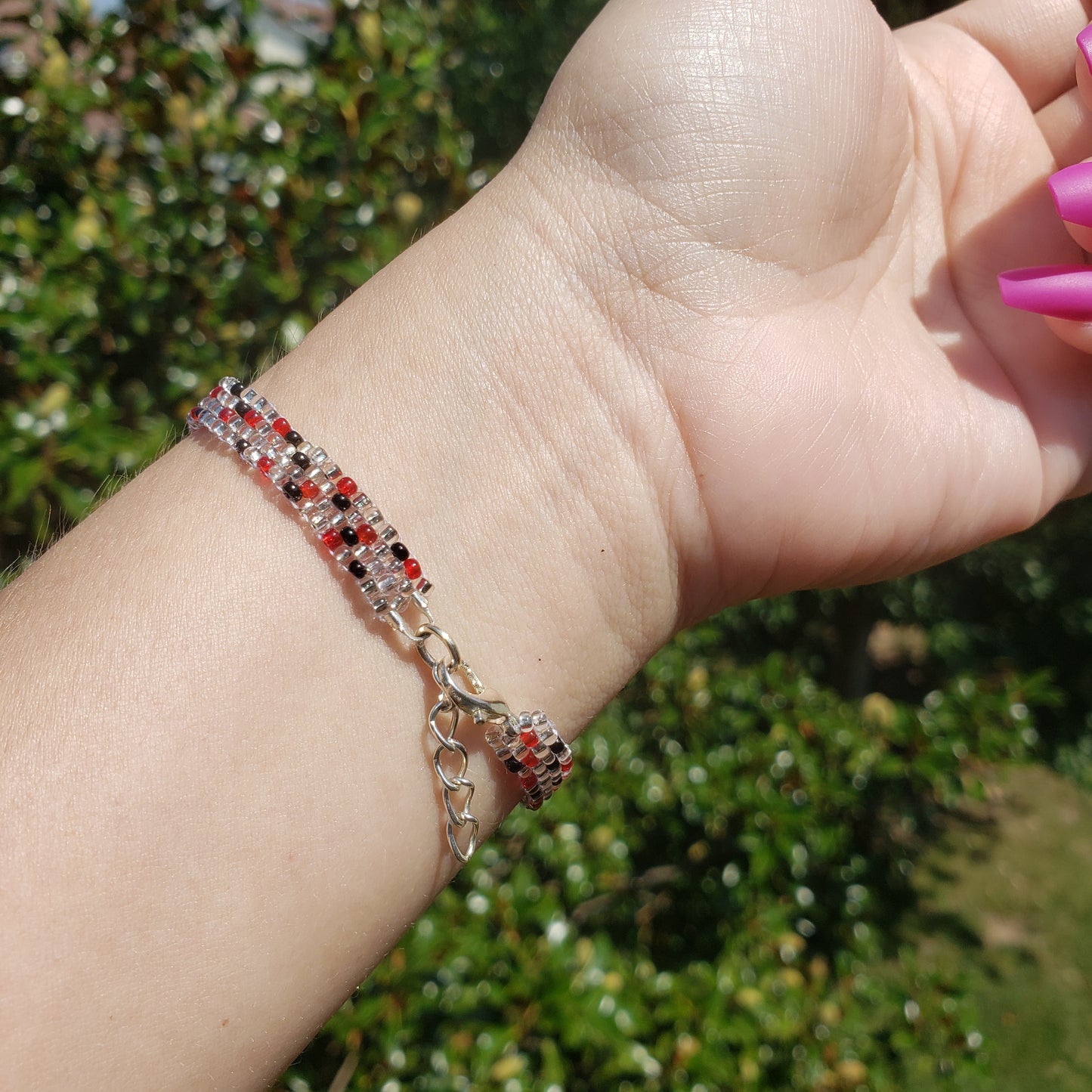 Silvery, Black and Red Bracelet