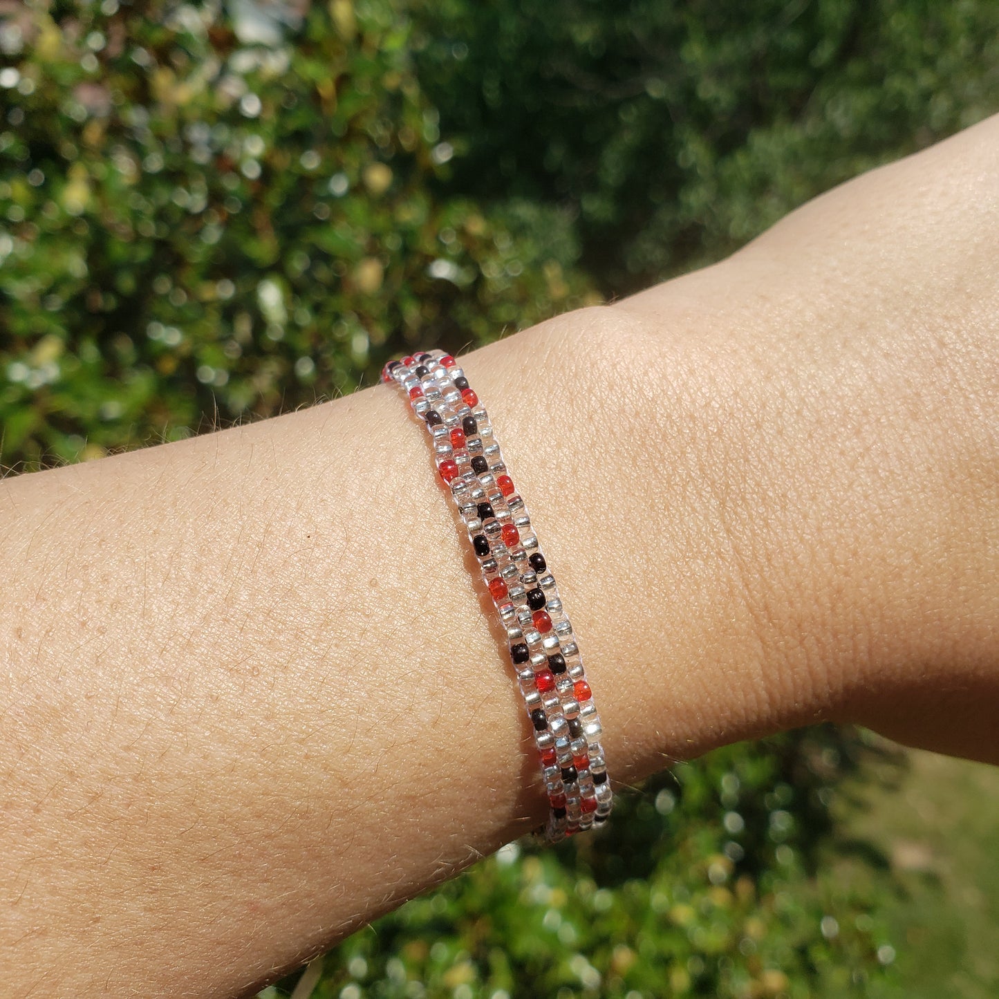 Silvery, Black and Red Bracelet