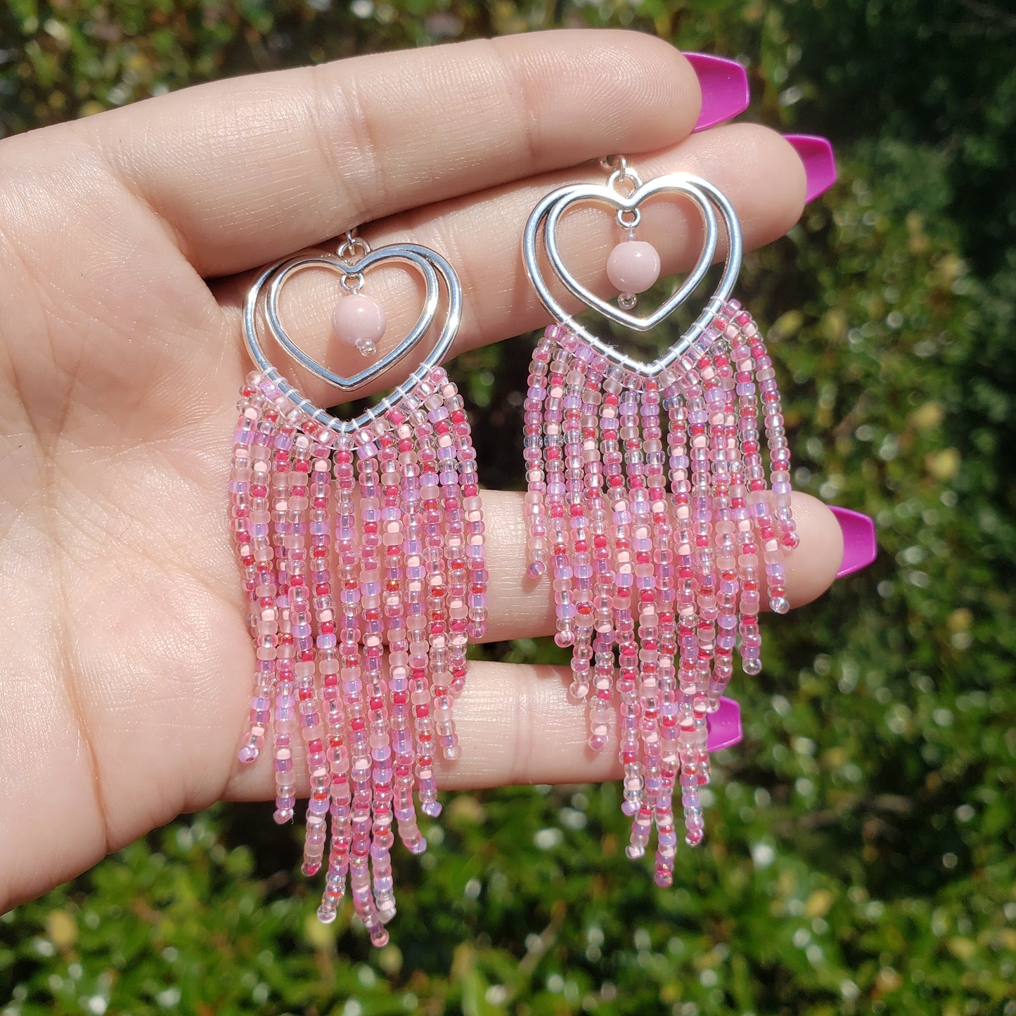 Double Heart Fringe Earrings