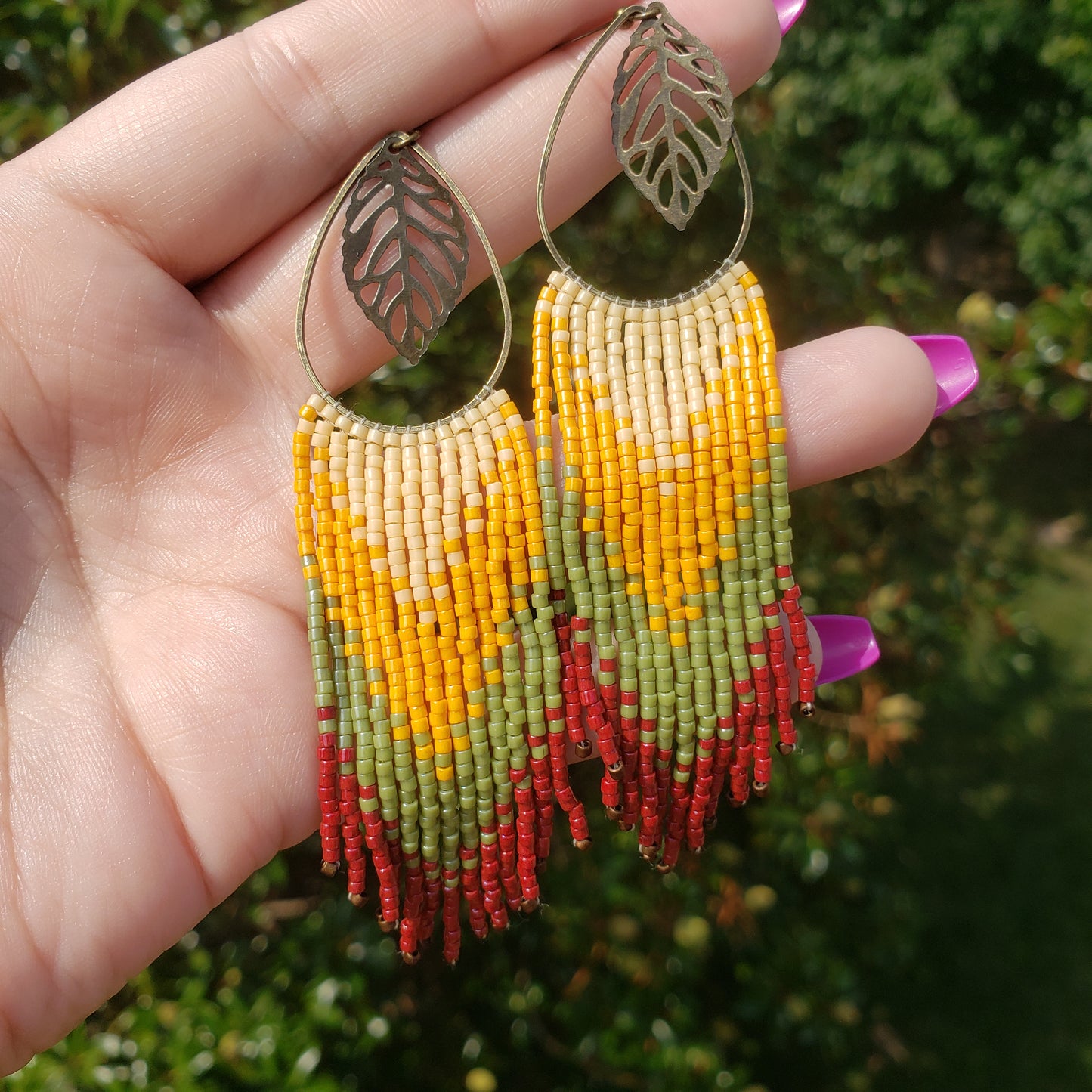 Bronze Leaf Fringe Earrings