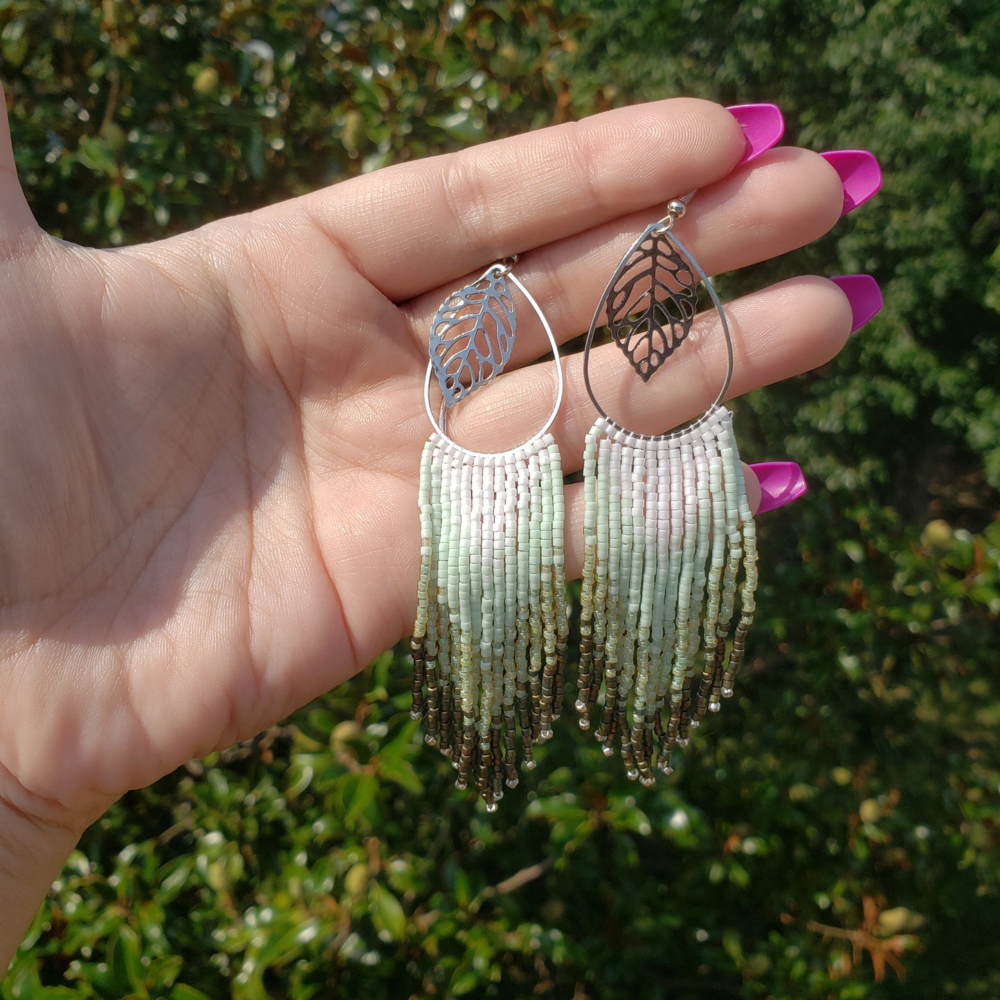 Silvery Leaf Fringe Earrings