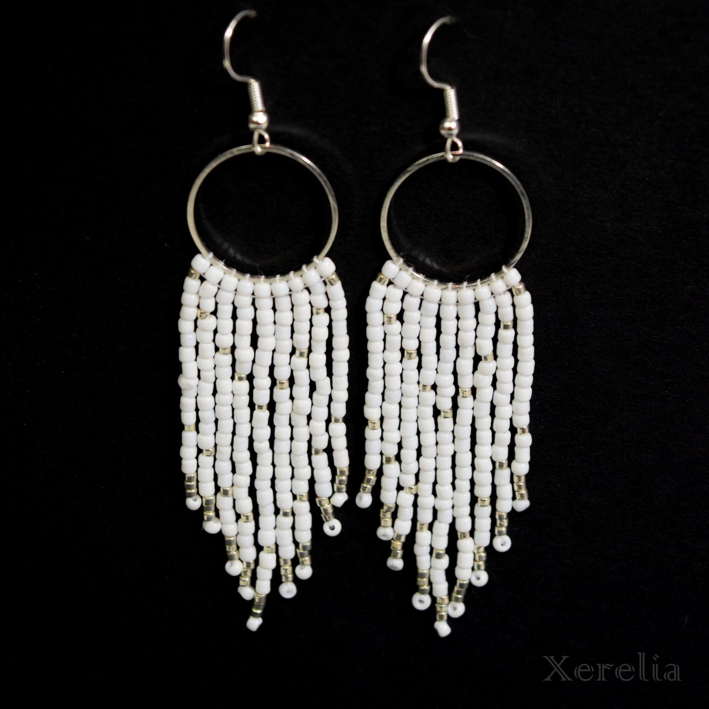 White Fringe Hoop Earrings