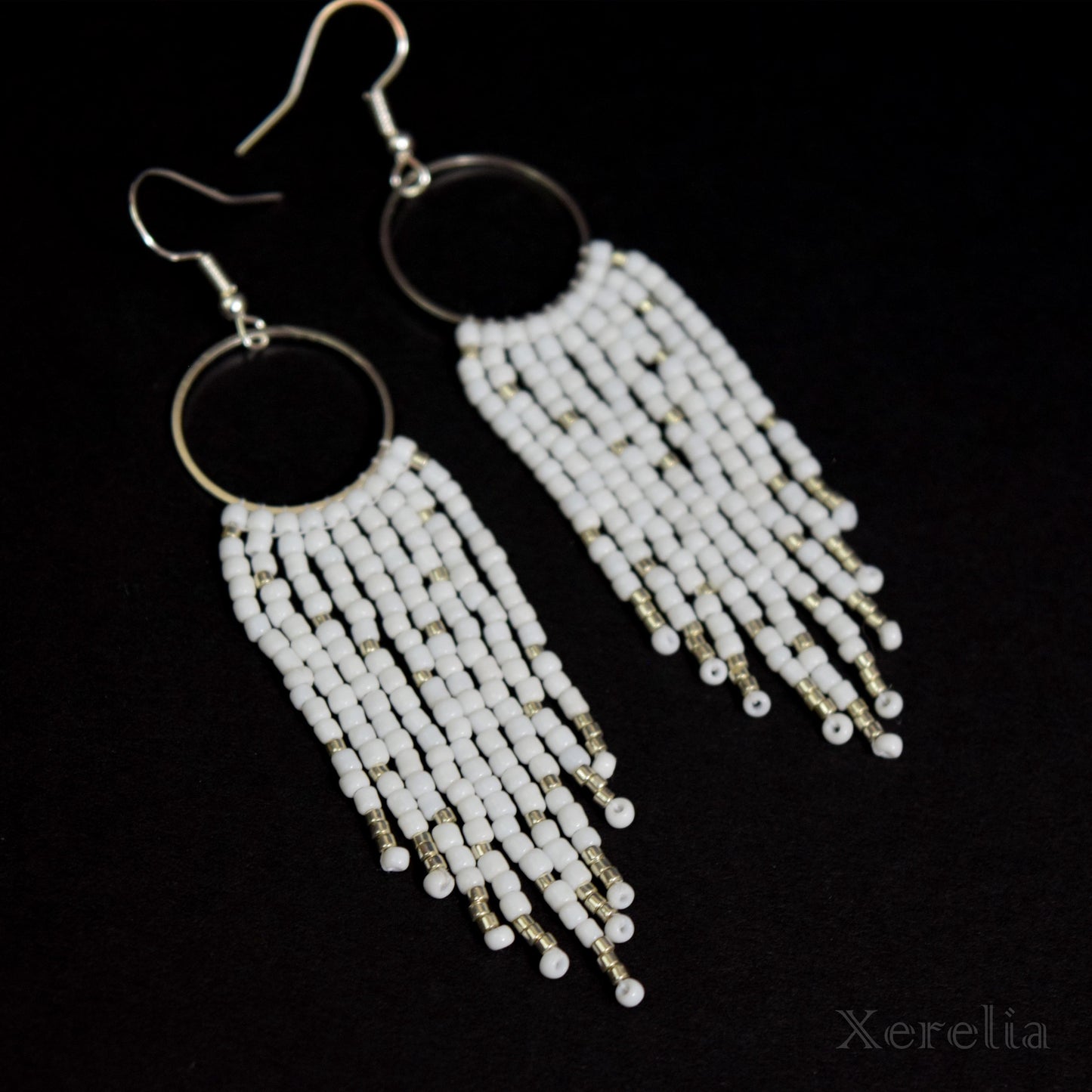 White Fringe Hoop Earrings