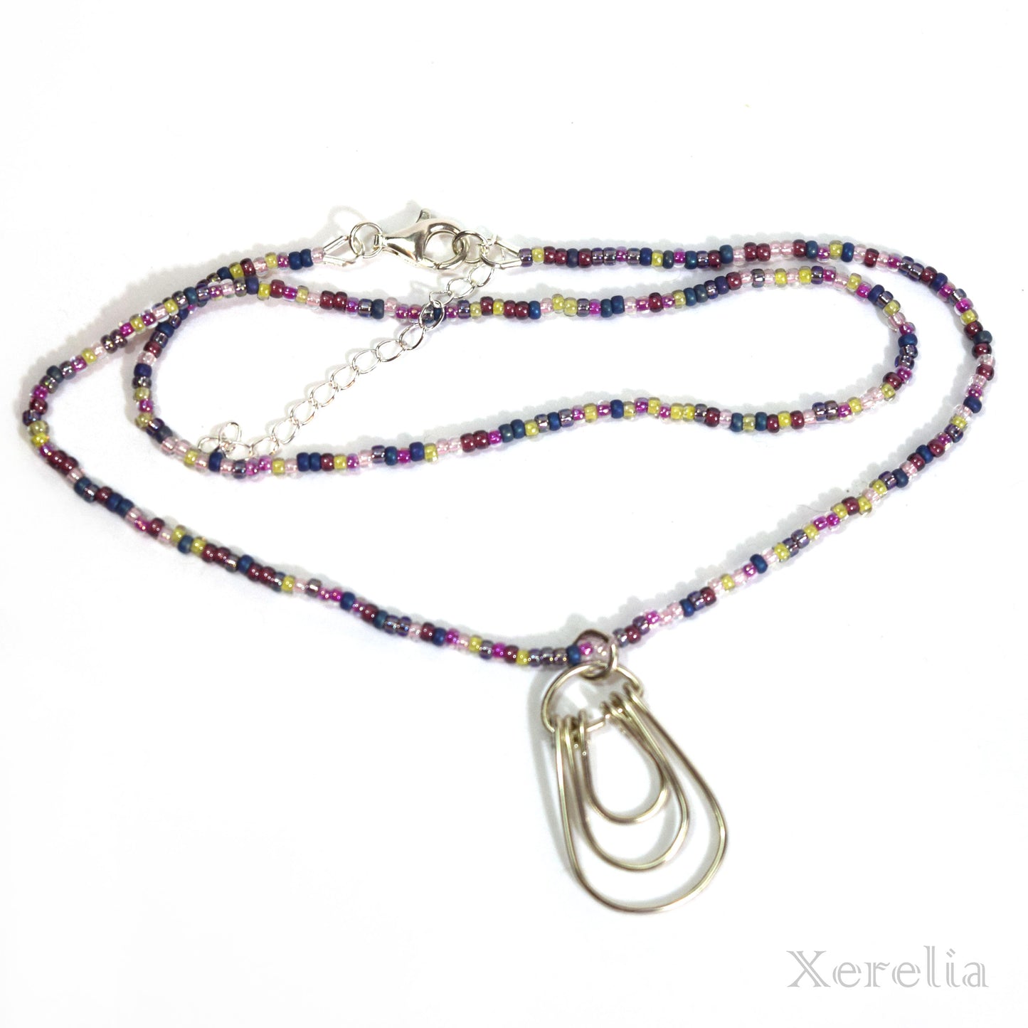 Purple and Silver Teardrop Hoop Necklace