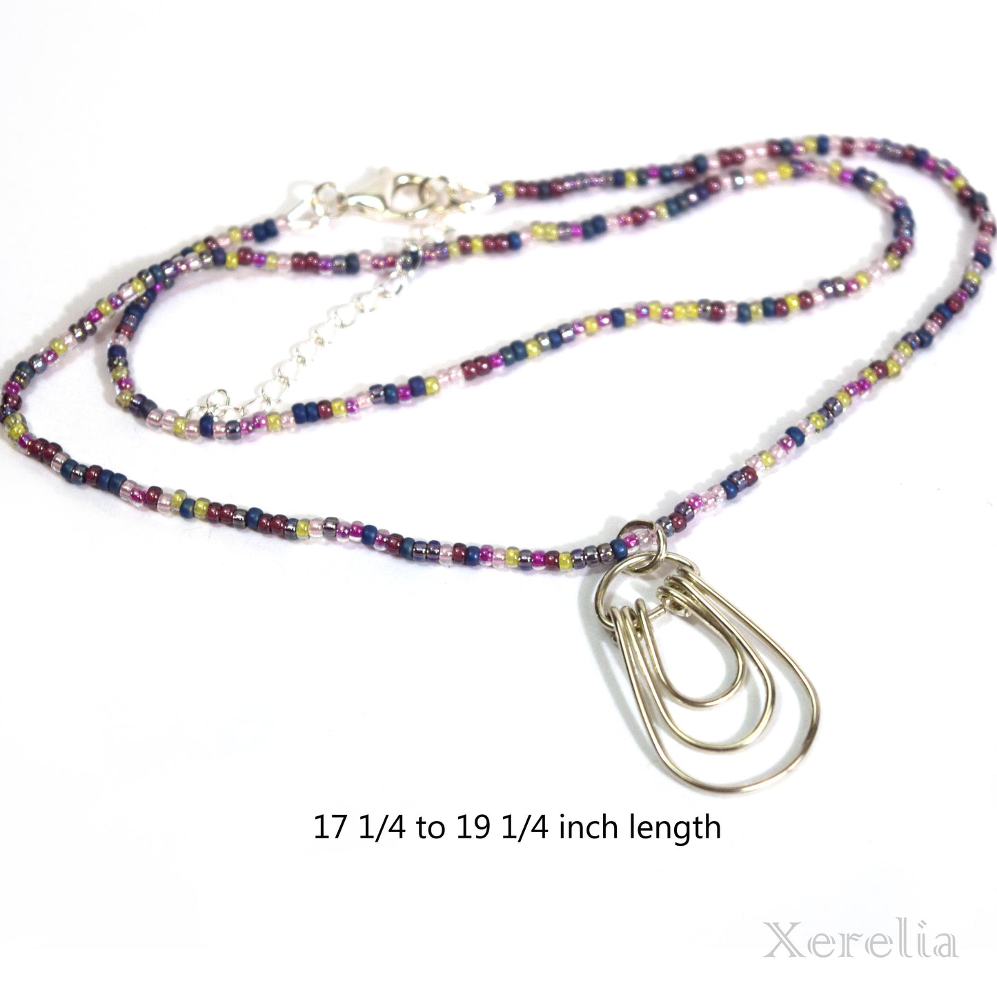 Purple and Silver Teardrop Hoop Necklace