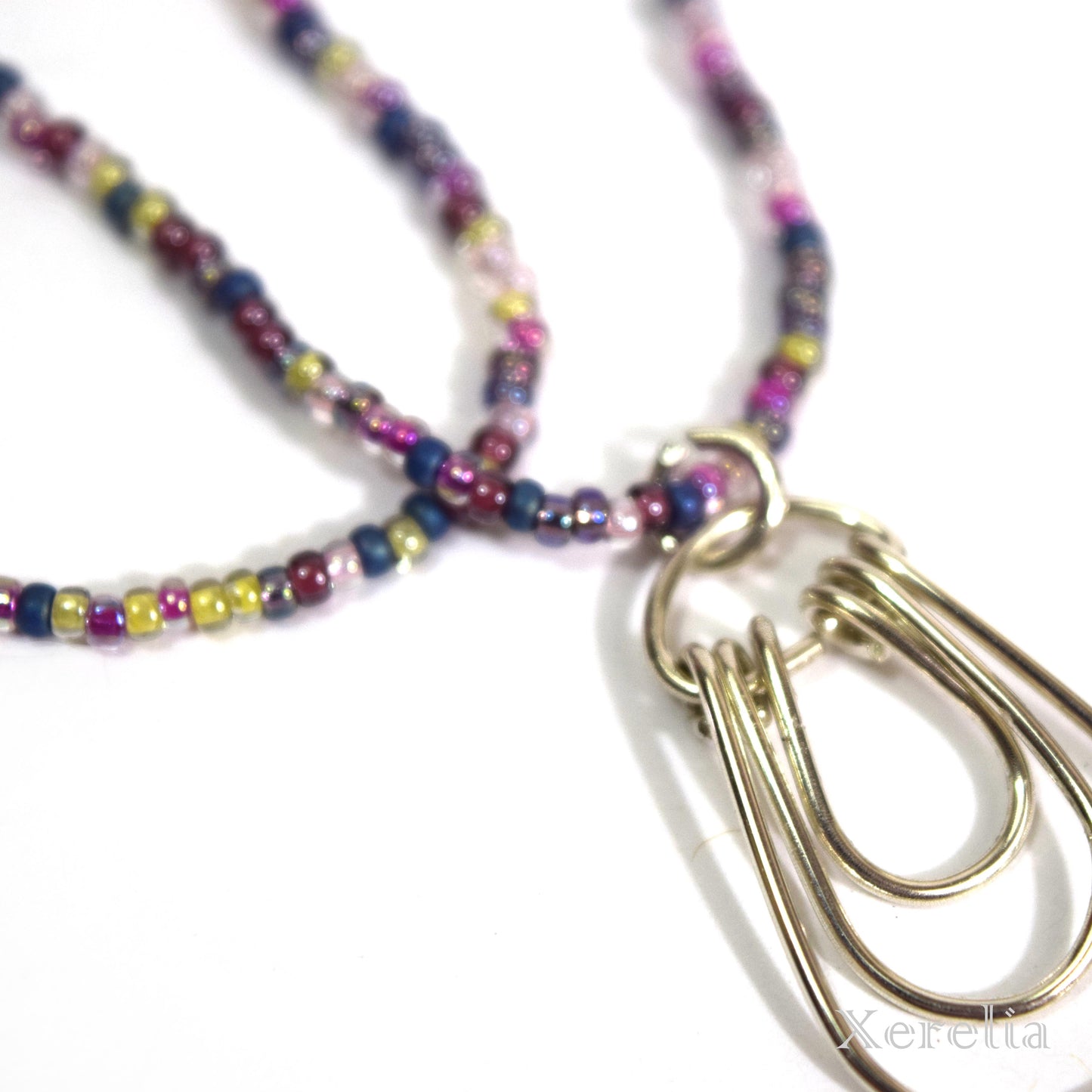 Purple and Silver Teardrop Hoop Necklace