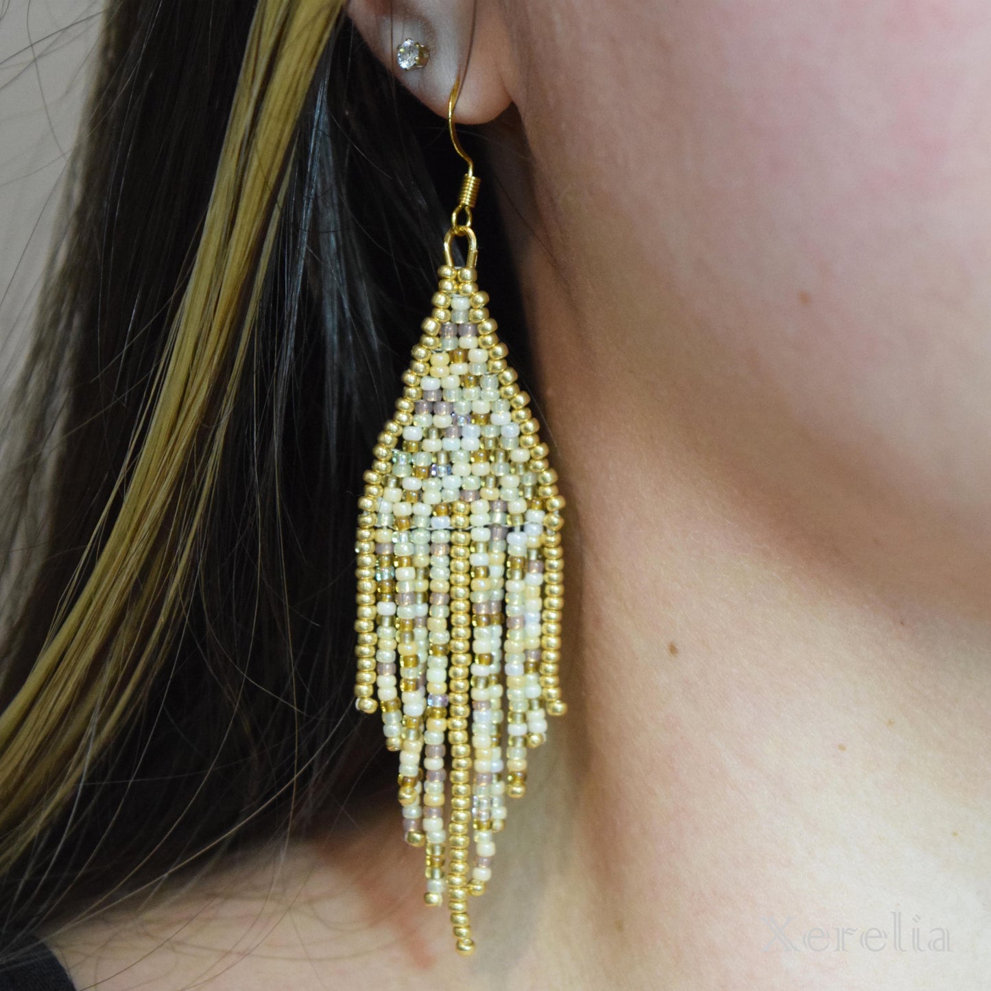 Gold and Champagne Fringe Earrings