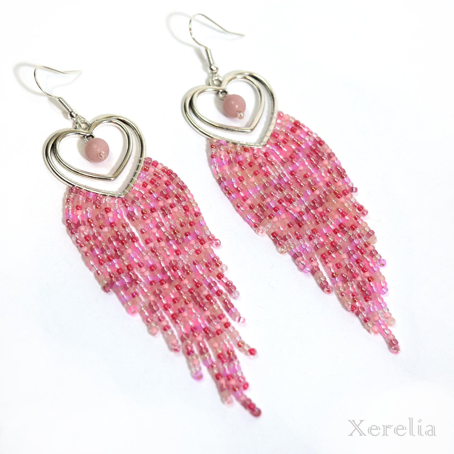 Double Heart Fringe Earrings