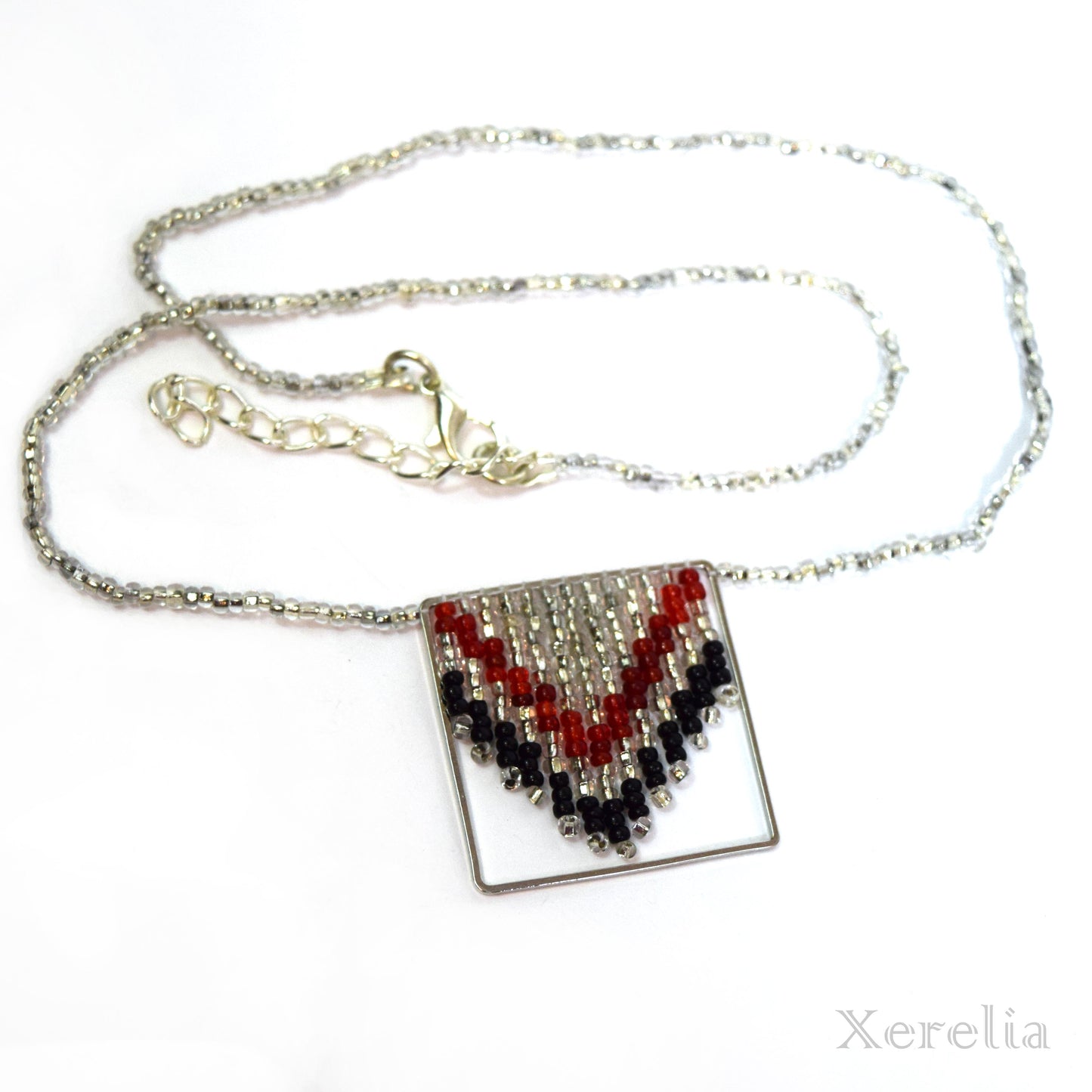 Silvery, Black and Red Fringe Necklace