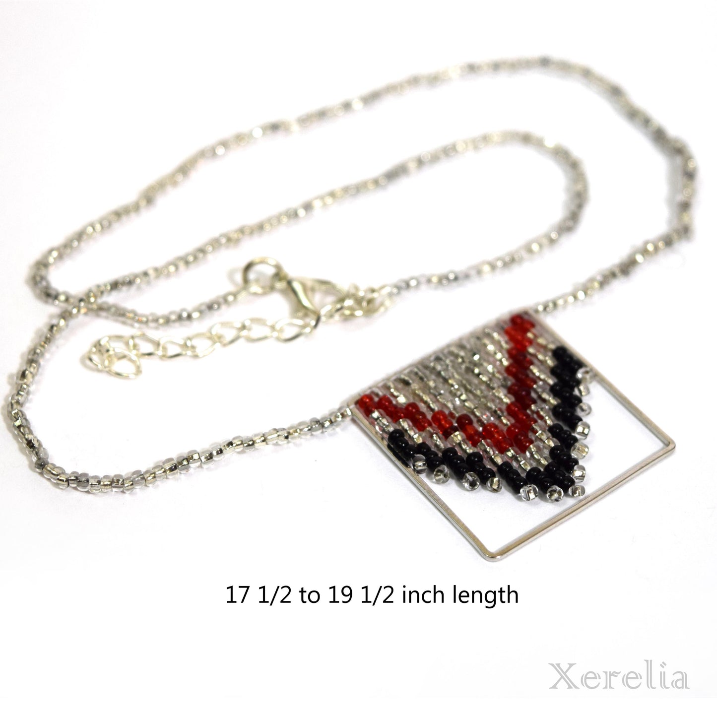 Silvery, Black and Red Fringe Necklace