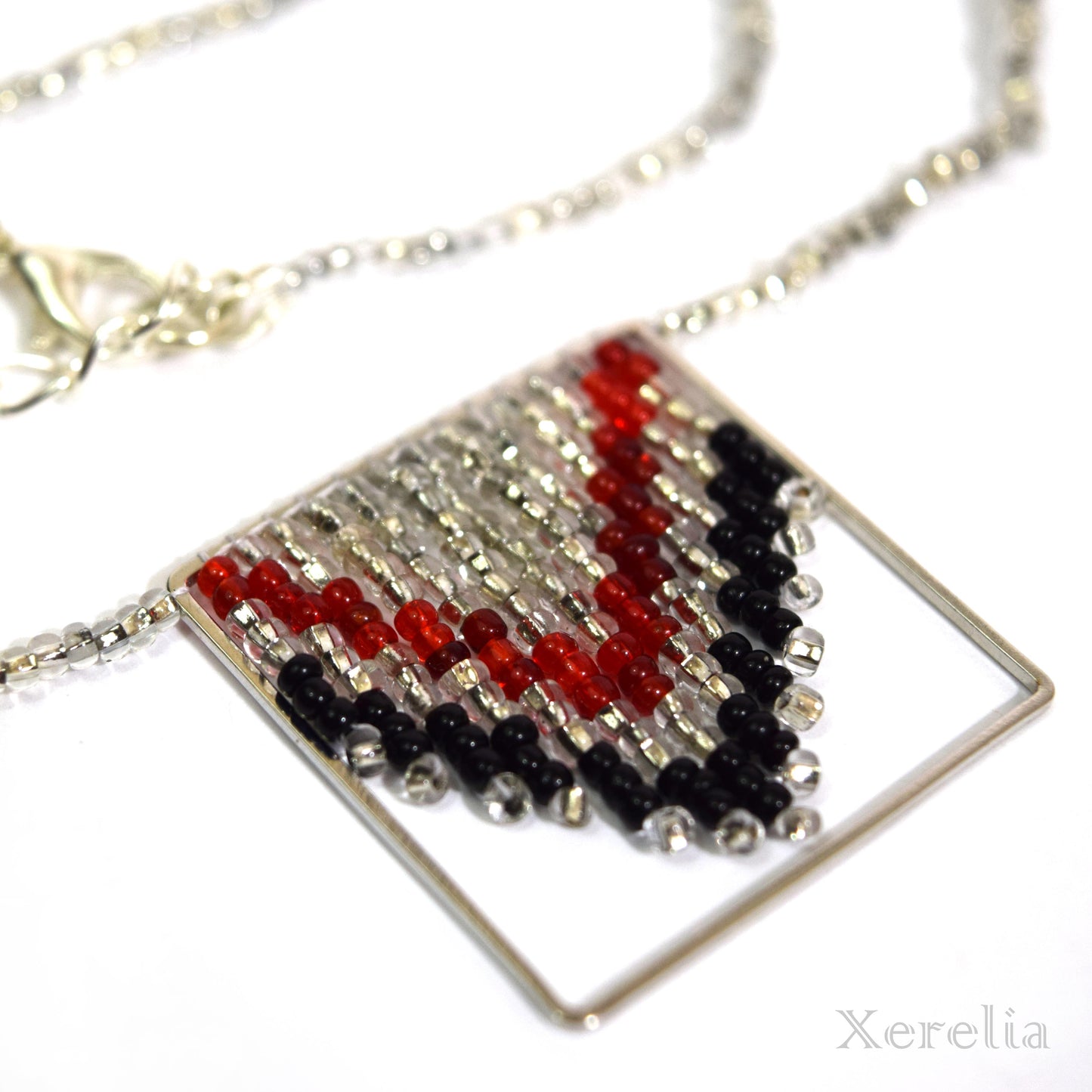 Silvery, Black and Red Fringe Necklace