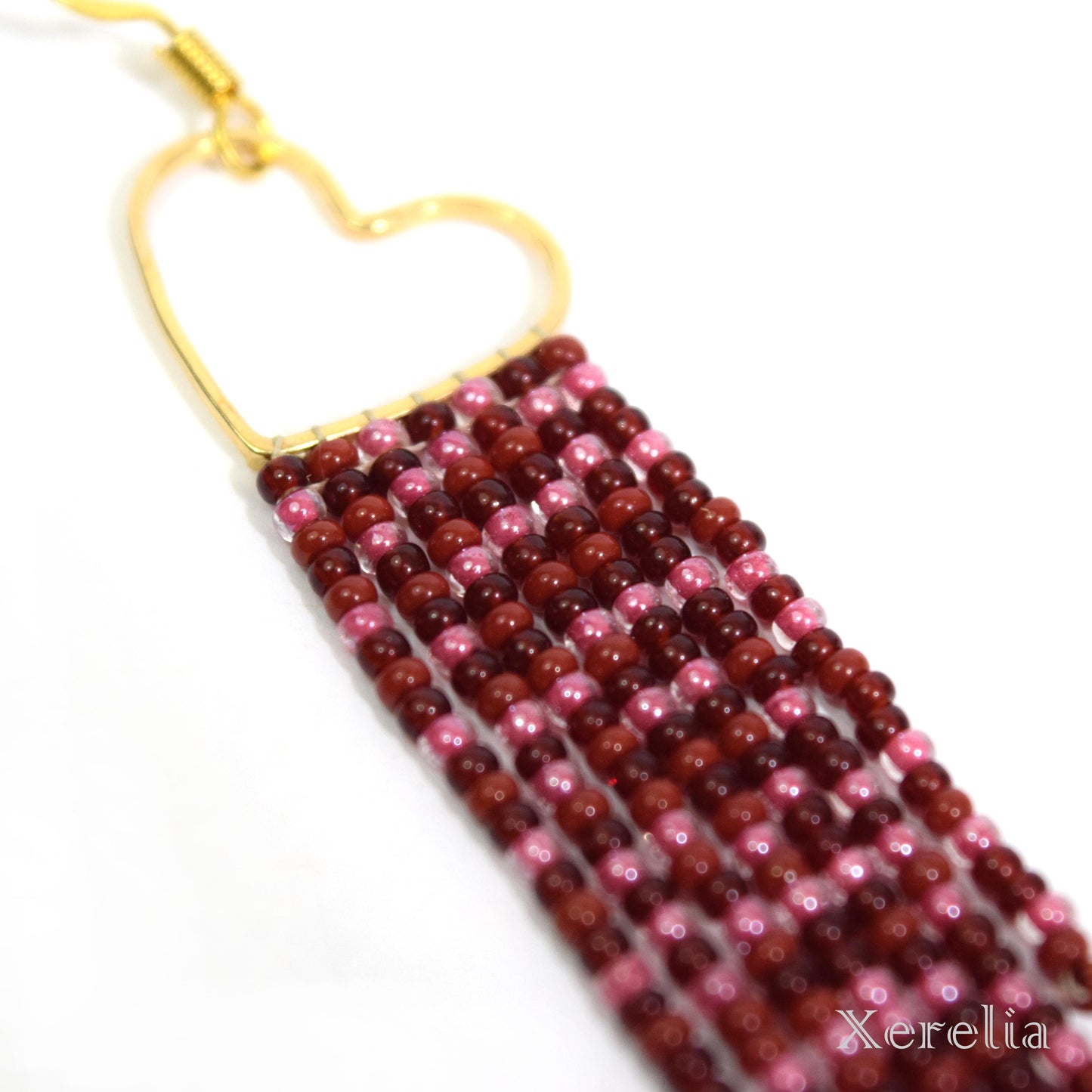 Wine Red Heart Hoop Fringe Earrings