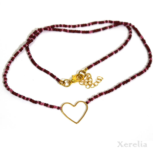 Wine Red Heart Hoop Necklace