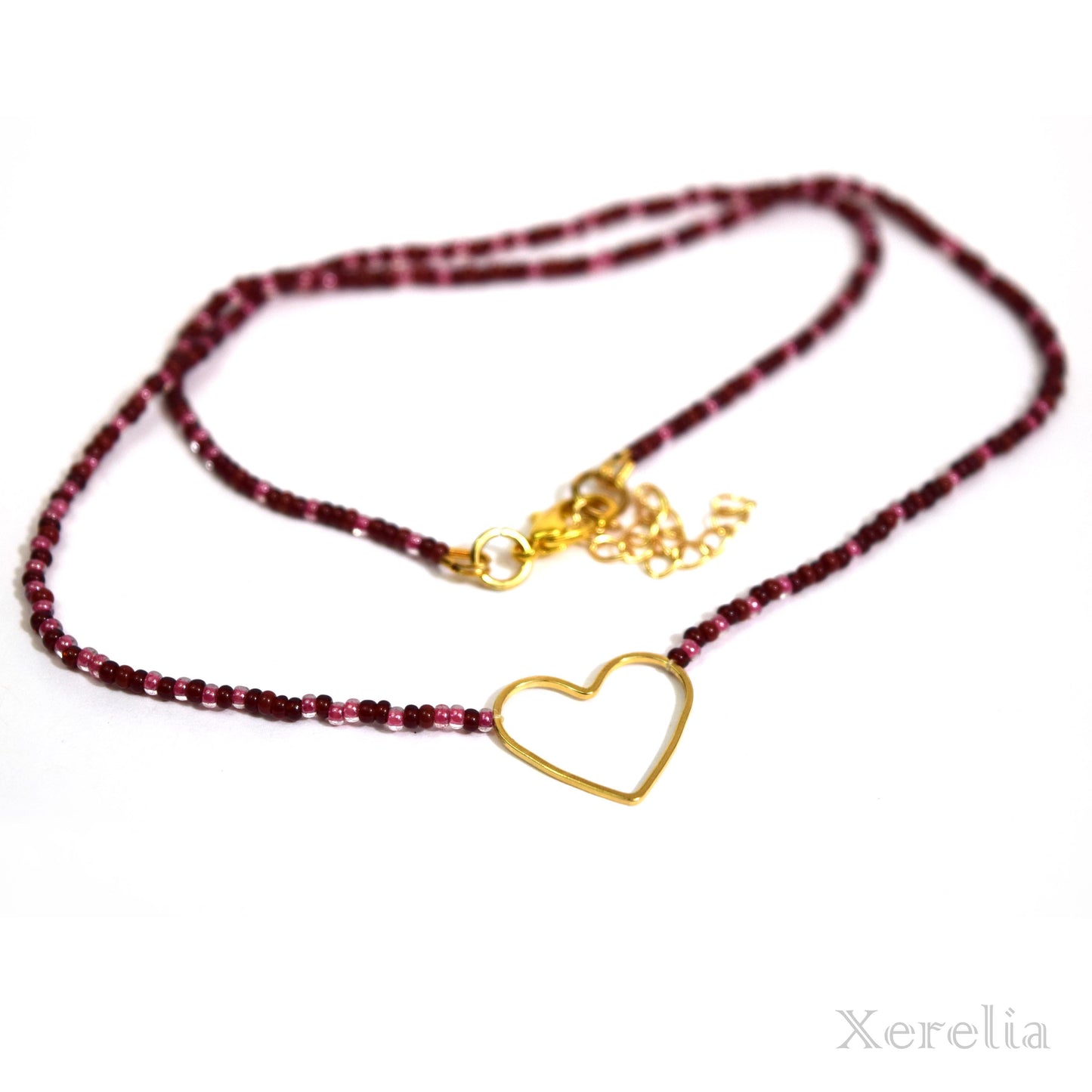 Wine Red Heart Hoop Necklace