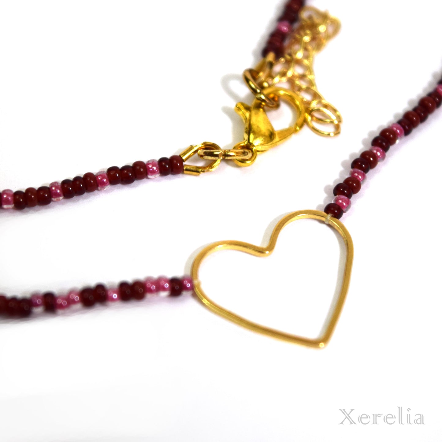 Wine Red Heart Hoop Necklace