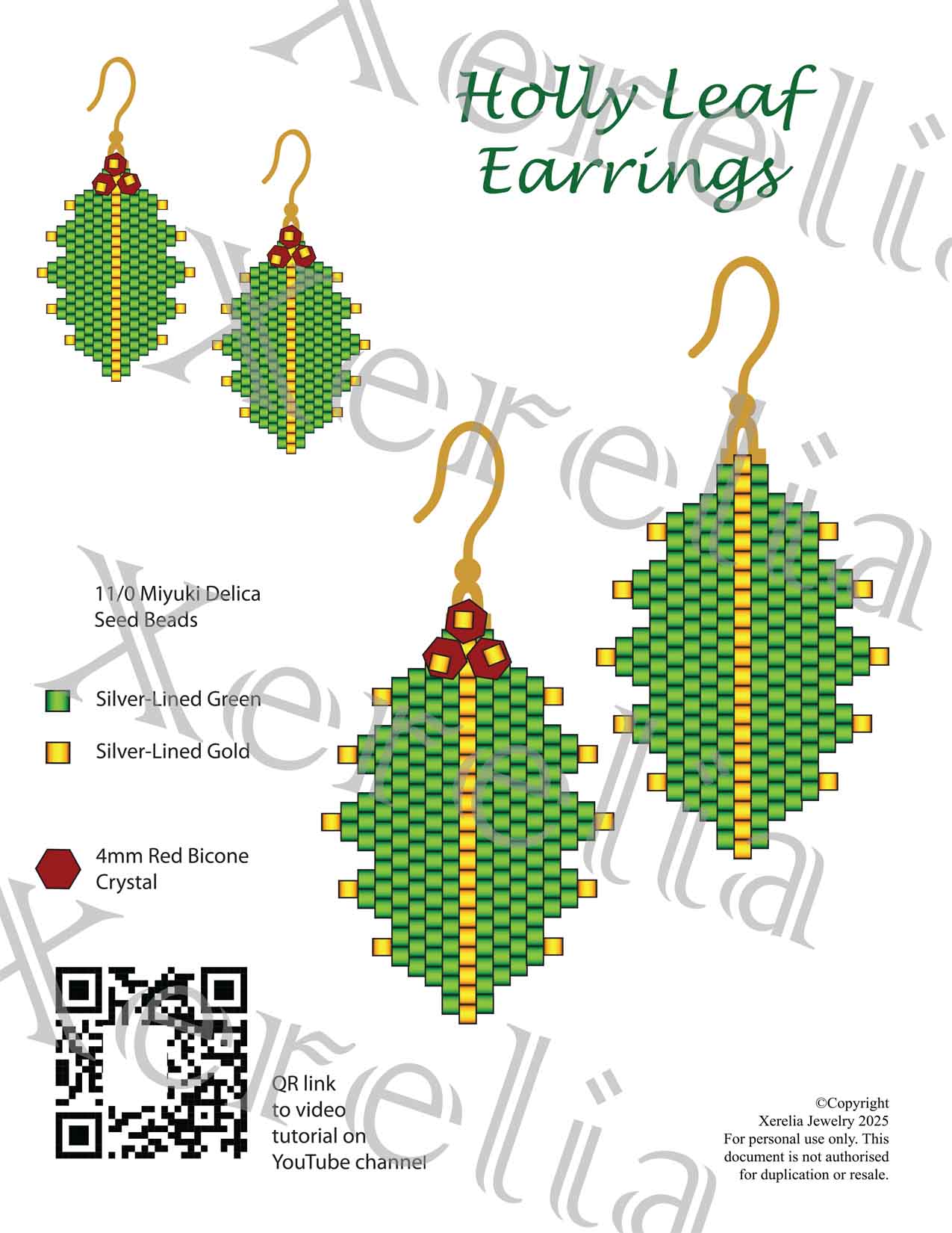 Beading Kit for Holly Leaf Earrings