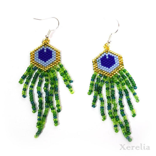 Beaded Peacock Feather Earrings