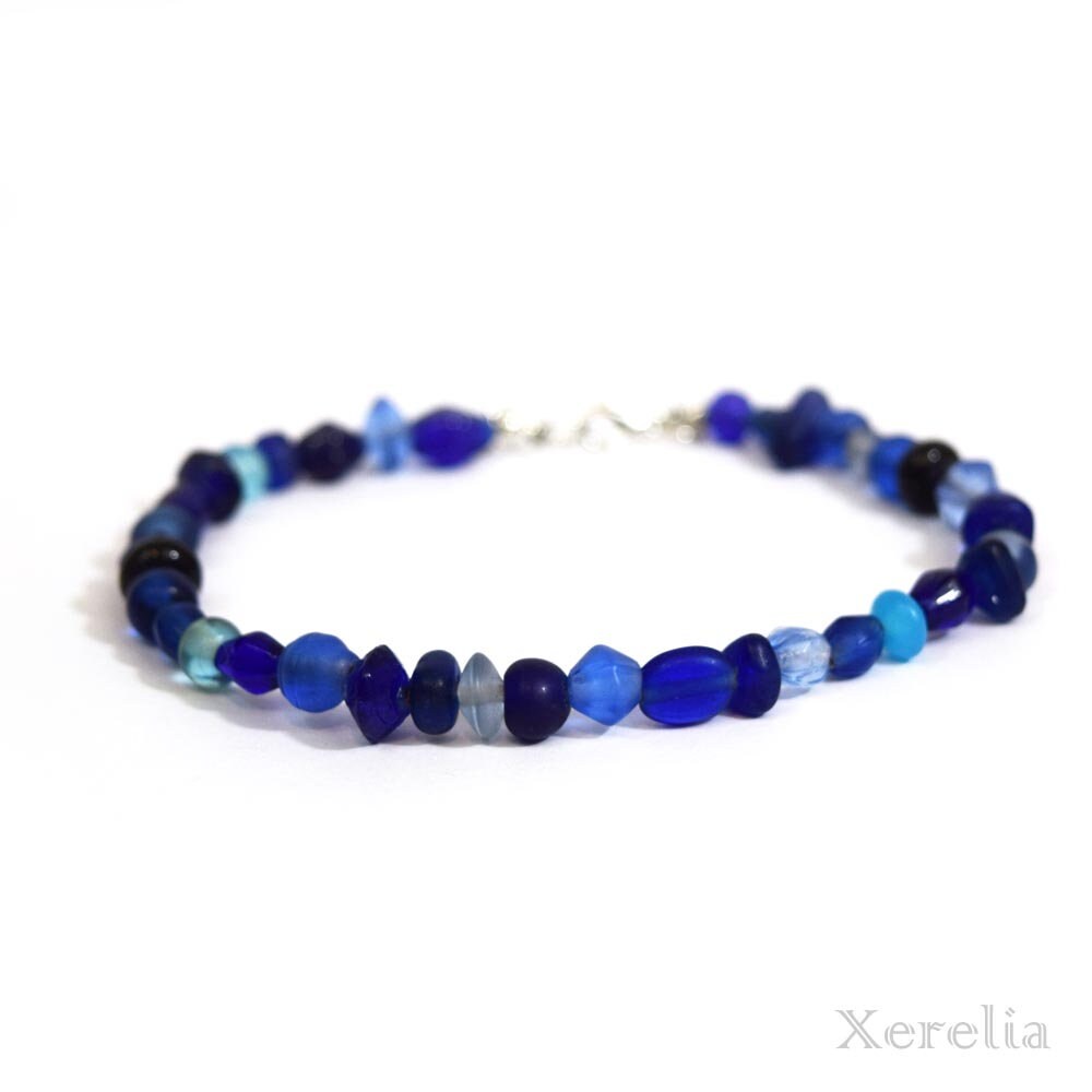 Frosted Blue Glass Anklet