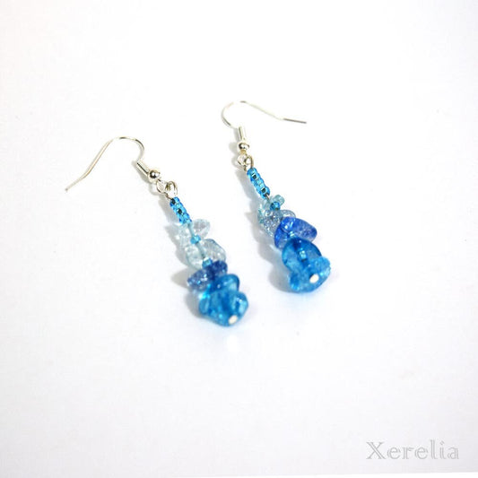 Cracked Aqua Glass Chip Bead Earrings